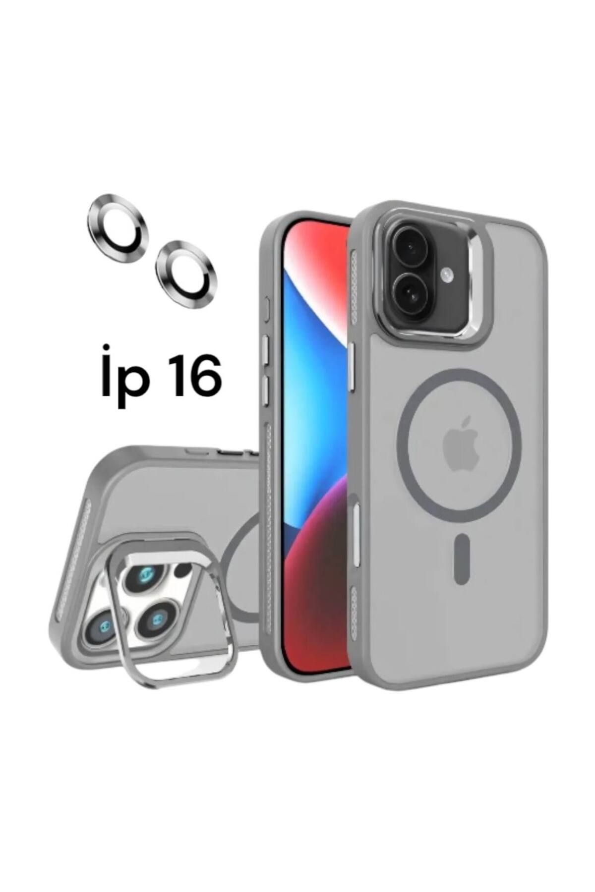 Bruntoo BR Apple İphone 16 Uyumlu Mat Serisi Standlı Kapak Magsafe Kılıf +Lens Koruma .