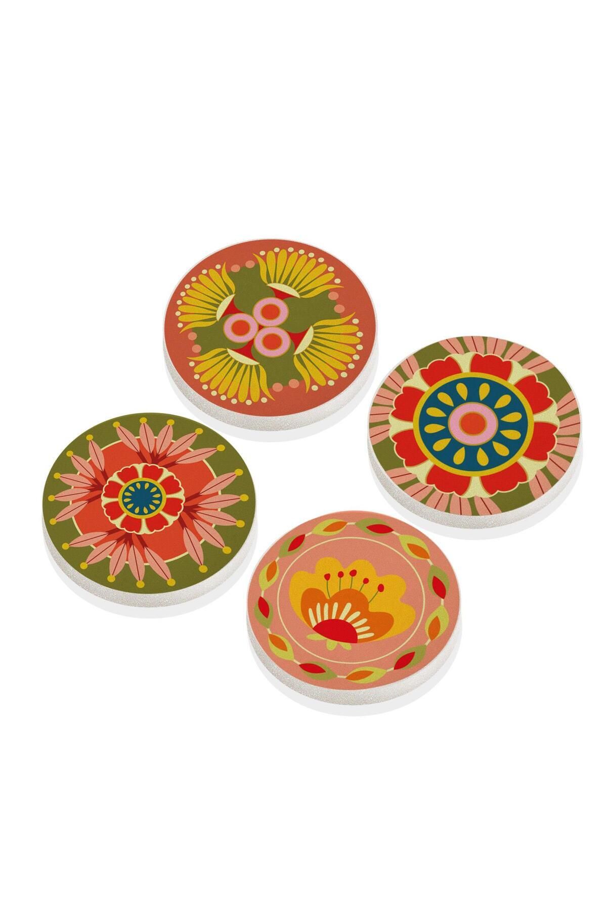 GUNES ZUCCACIYE Fiore Taş Bardak Altlığı Yuvarlak 4lü Set