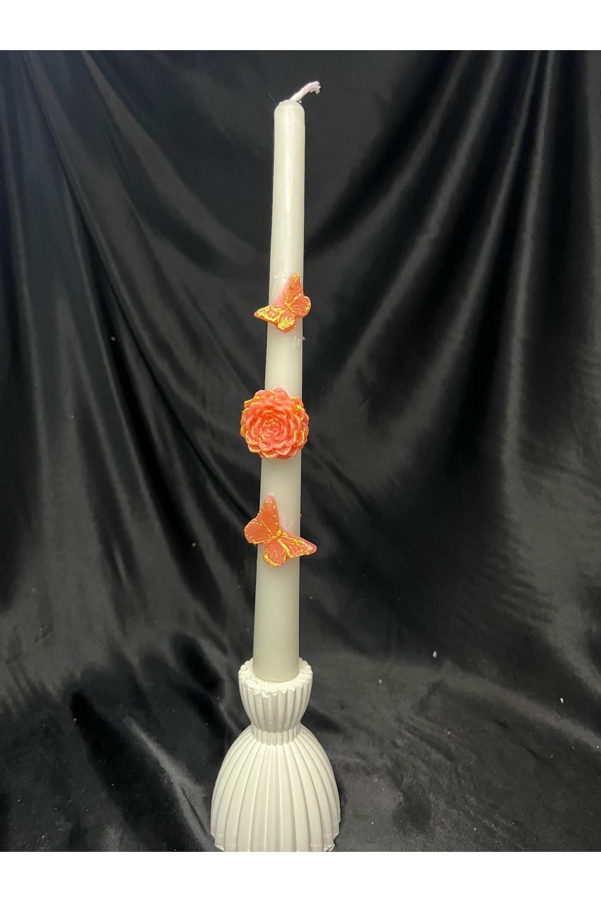Nis Candle More Çiçek Ve Kelebek Detaylı Kabartma Desen Şamdan Mum
