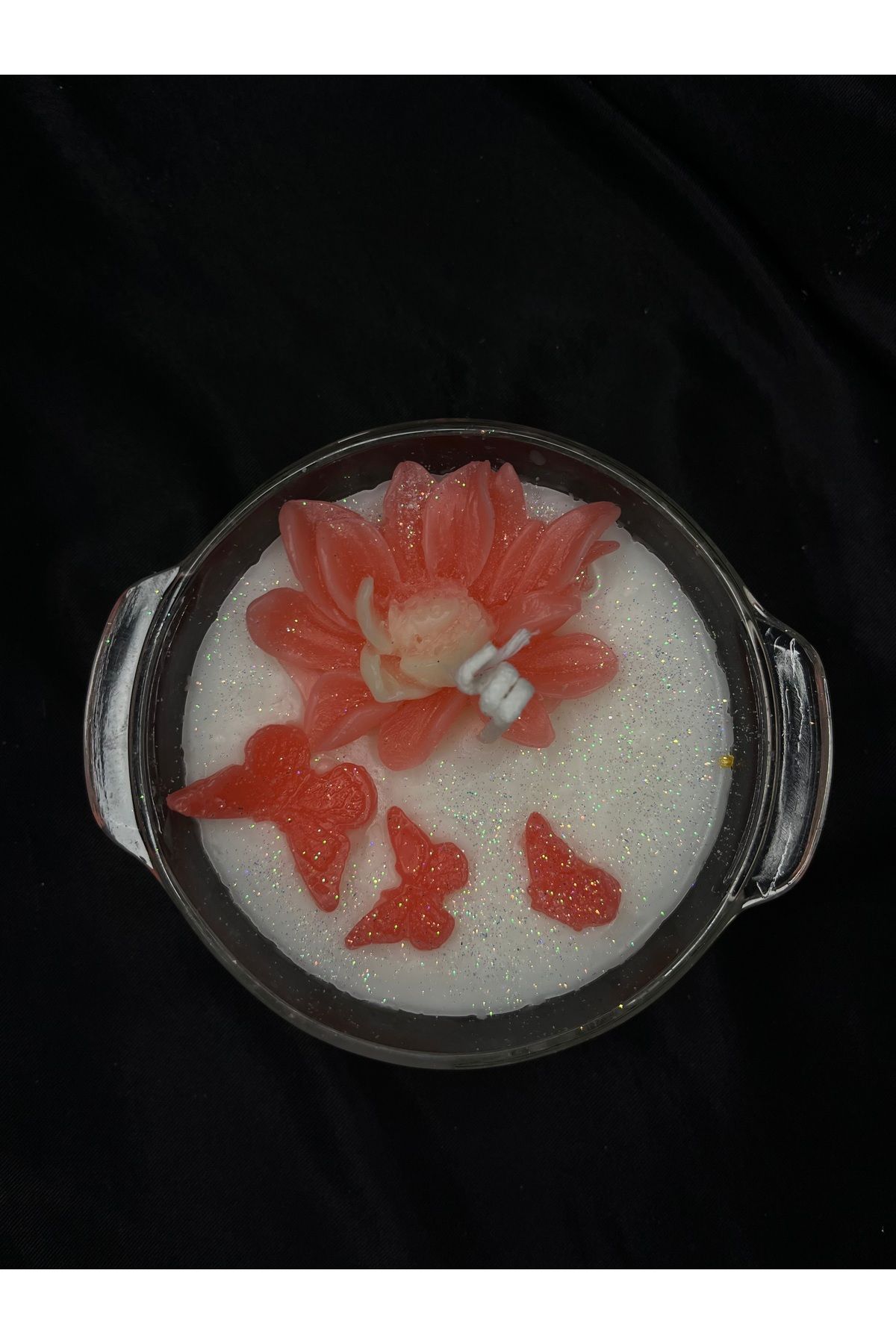 Nis Candle More Cam kasede çiçek detaylı mum
