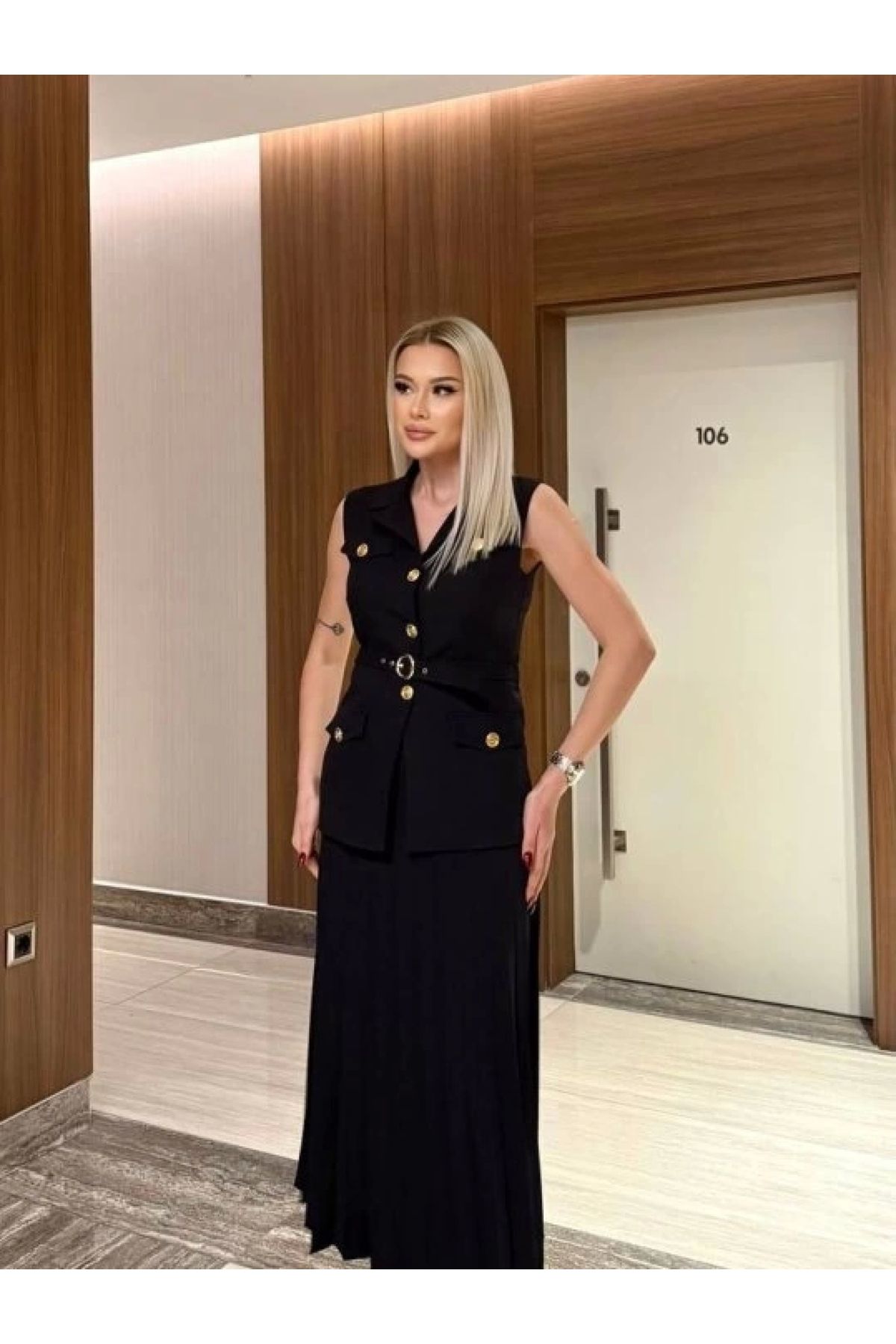 POLEXP Şık Takım Vatkalı Yelek Etek