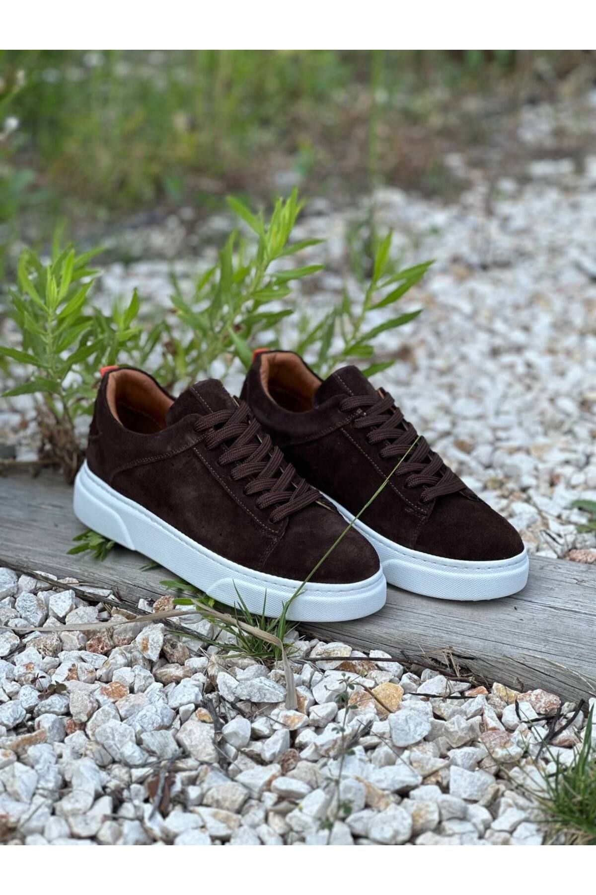DERWARDEIN Kahverengi Süet Erkek Spor Ayakkabı Hakiki Deri - Günlük Sneaker Modeli