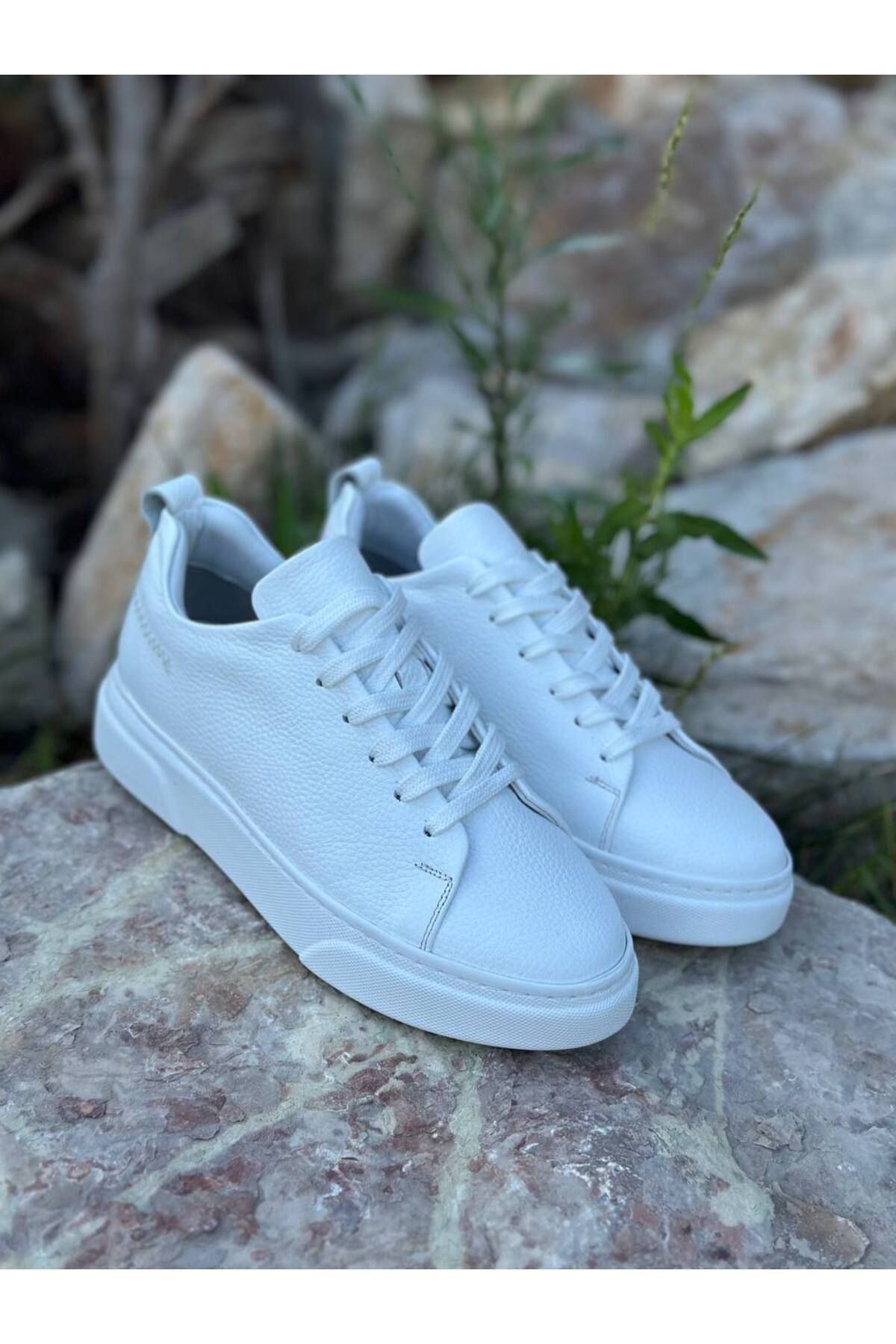 DERWARDEIN BeyazErkek Spor Ayakkabı Hakiki Deri - Günlük Sneaker Modeli