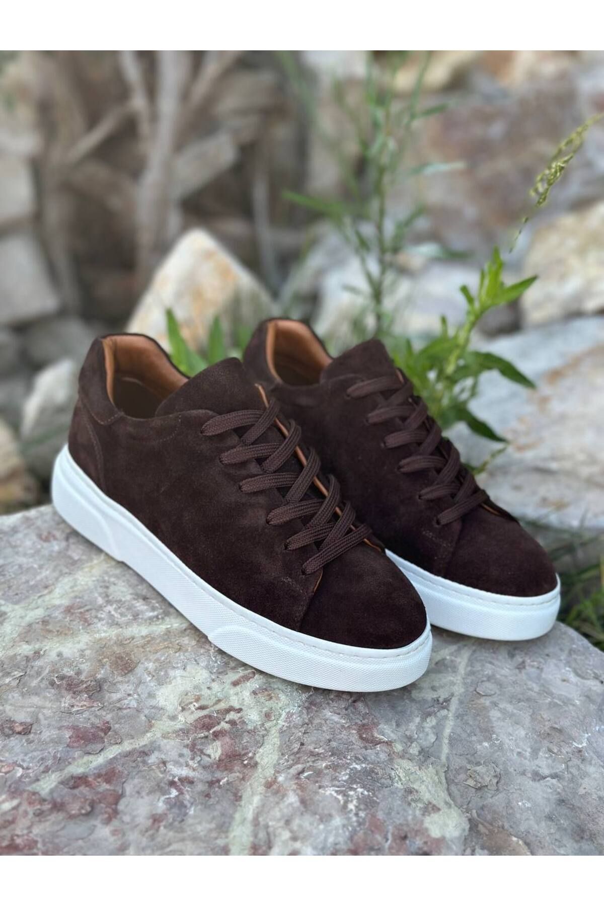 DERWARDEIN Kahverengi Süet Erkek Spor Ayakkabı Hakiki Deri - Günlük Sneaker Modeli