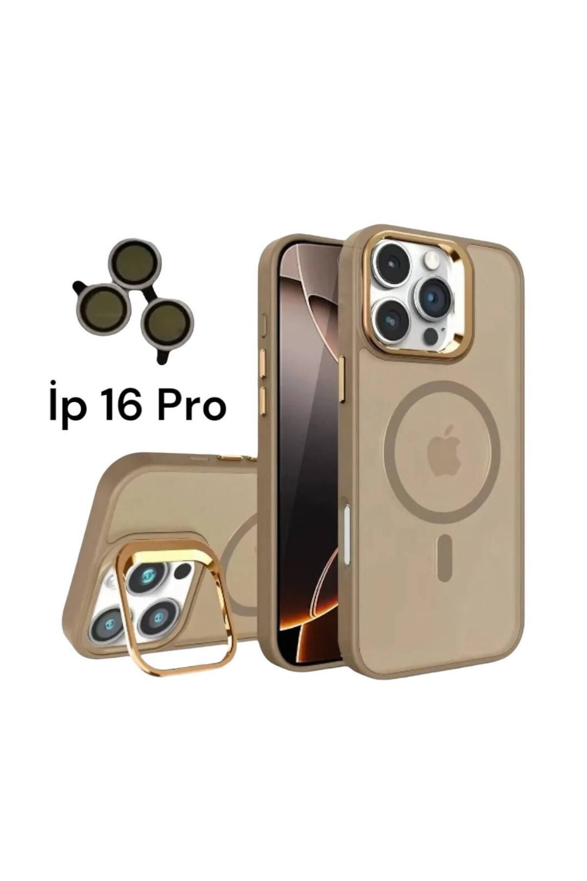 Bruntoo BR Apple İphone 16 Pro Uyumlu Mat Serisi Standlı Kapak Magsafe Kılıf +Lens Koruma .