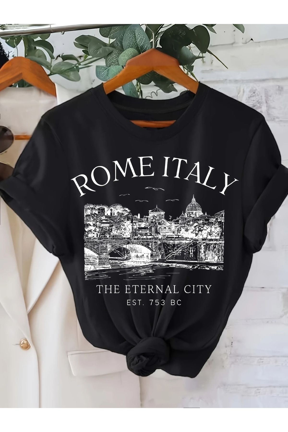 Massgai Unisex Rome Italy Baskılı Oversize %100 Pamuk T-shirt