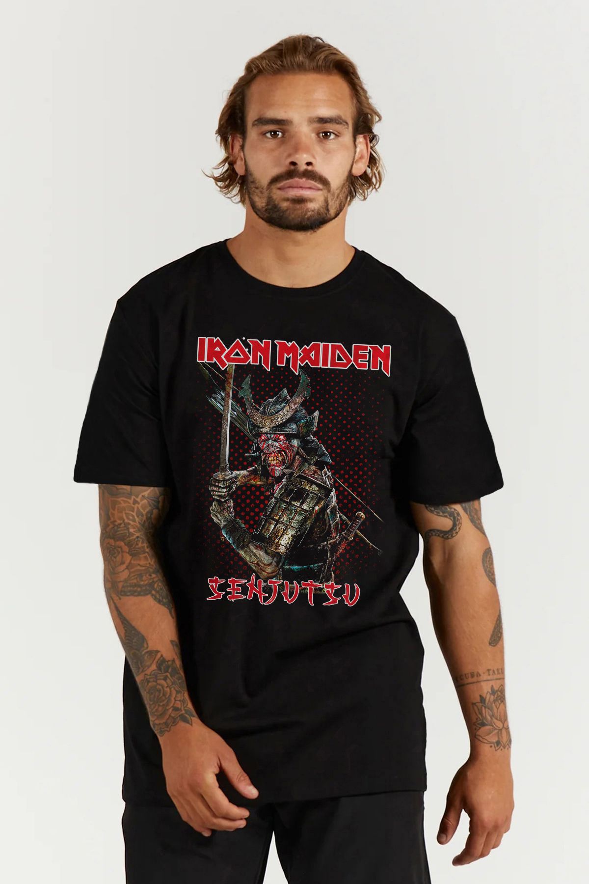 MODA iron maiden Senjutsu Baskılı Oversize Kalıp Siyah Geniş Bol Kesim Erkek Tişört