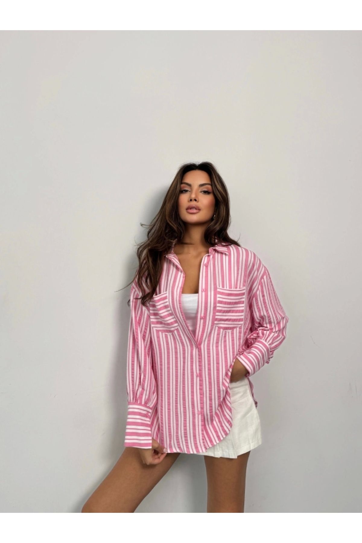 POLEXP Pembe Çizgili Gömlek - Modayı Yakala!