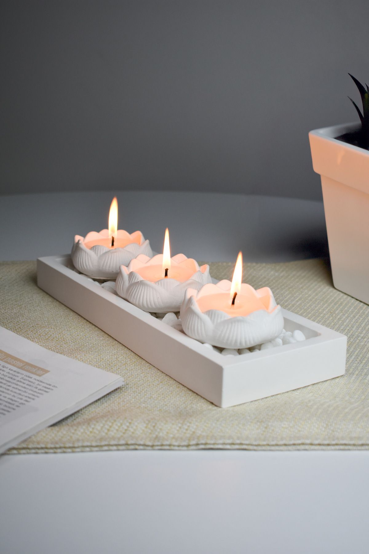LALEZEN HOME Stantlı TAŞLI 3 adet gül Mumluk (tealight mumlu)