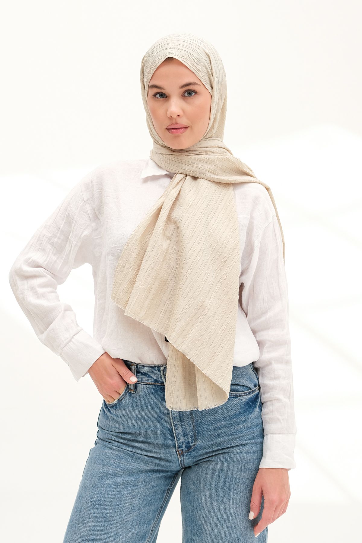 Aida Scarfs Modal Gofre Şal Bej