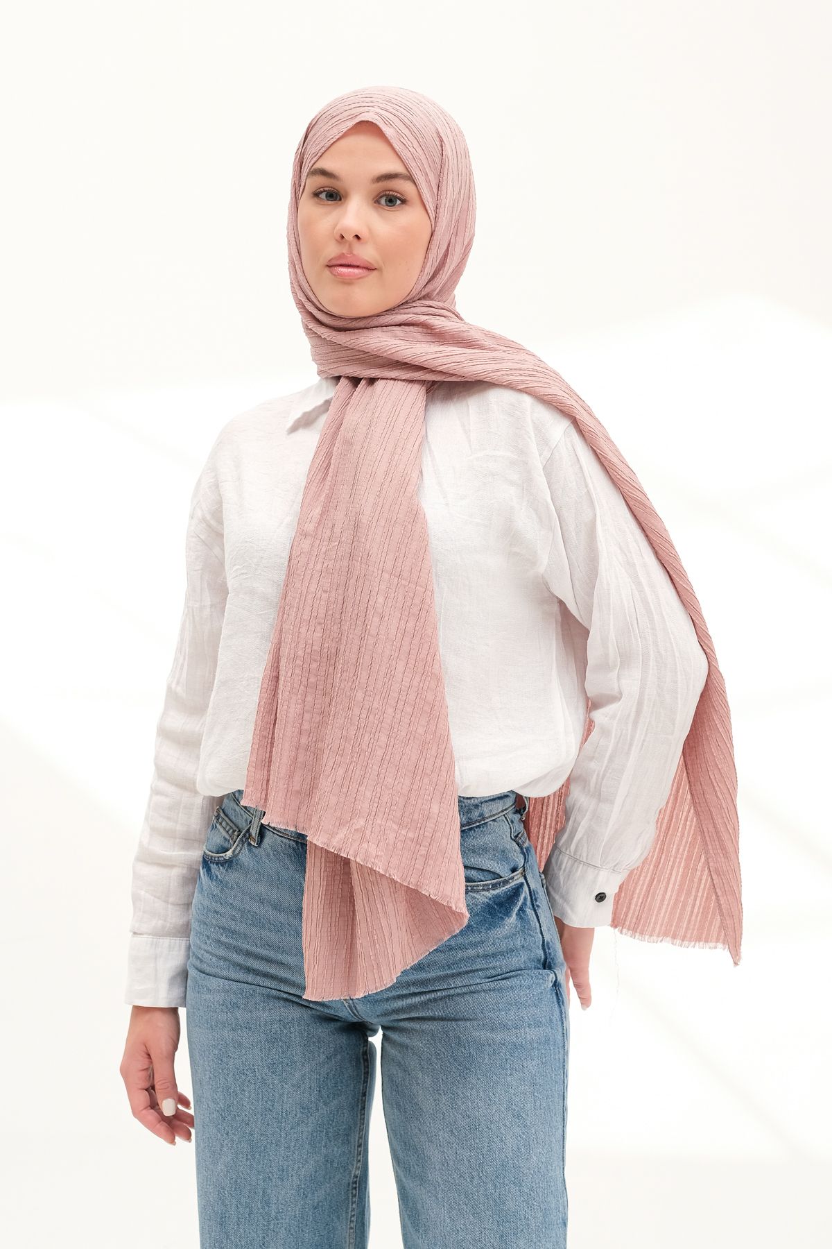 Aida Scarfs Modal Gofre Şal Pembe