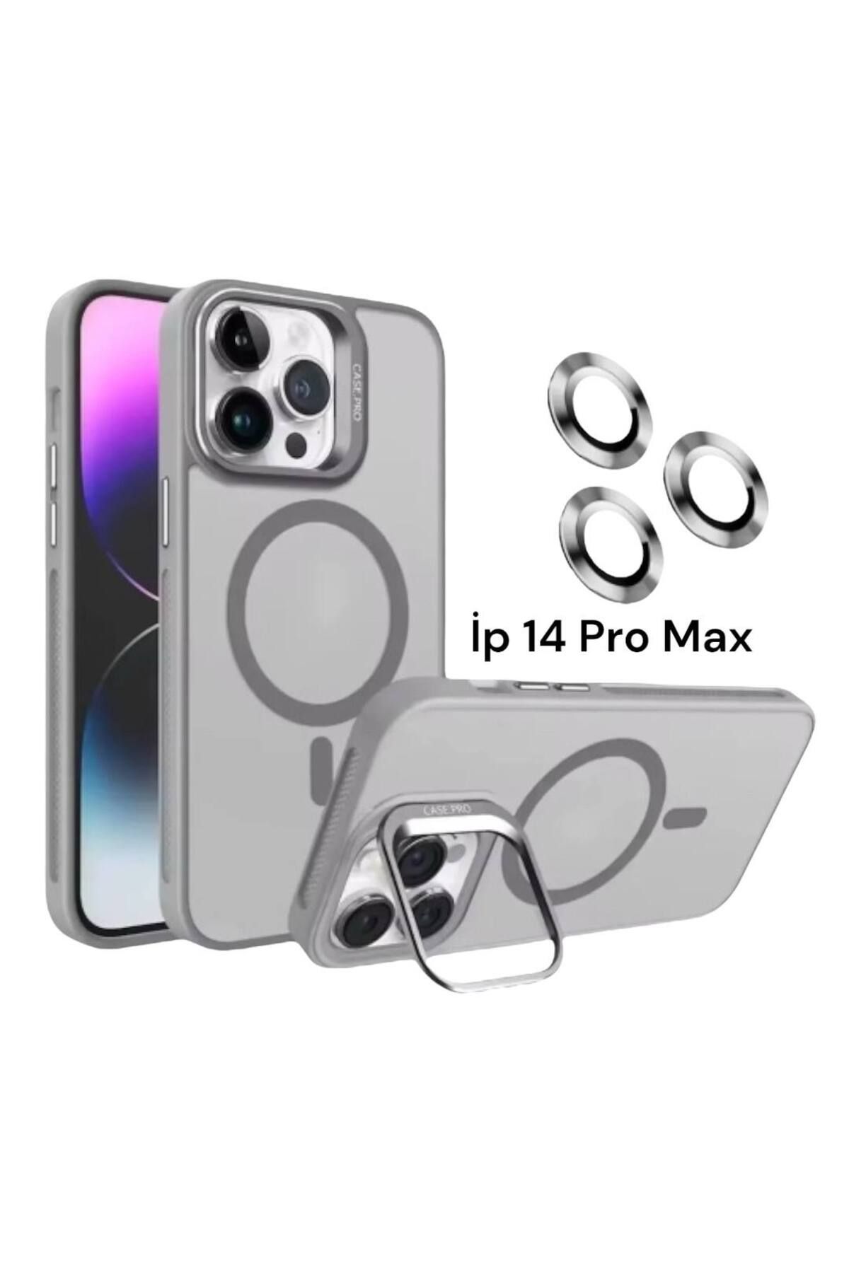 Bruntoo BR Apple İphone 14 Pro Max Uyumlu Mat Serisi Standlı Kapak Magsafe Kılıf +Lens Koruma .