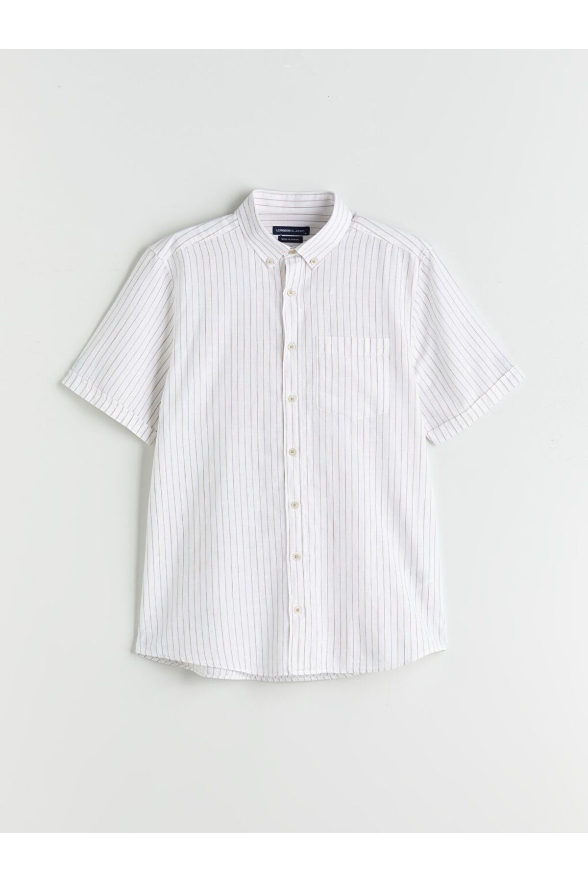 LC Waikiki LCWAIKIKI Classic Regular Fit Kısa Kollu Çizgili Keten Karışımlı Erkek Gömlek