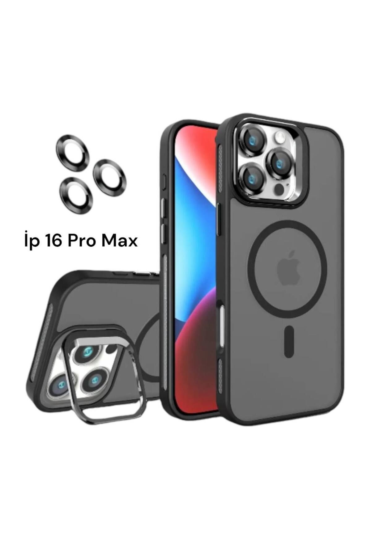 Bruntoo BR Apple İphone 16 Pro Max Uyumlu Mat Serisi Standlı Kapak Magsafe Kılıf +Lens Koruma .
