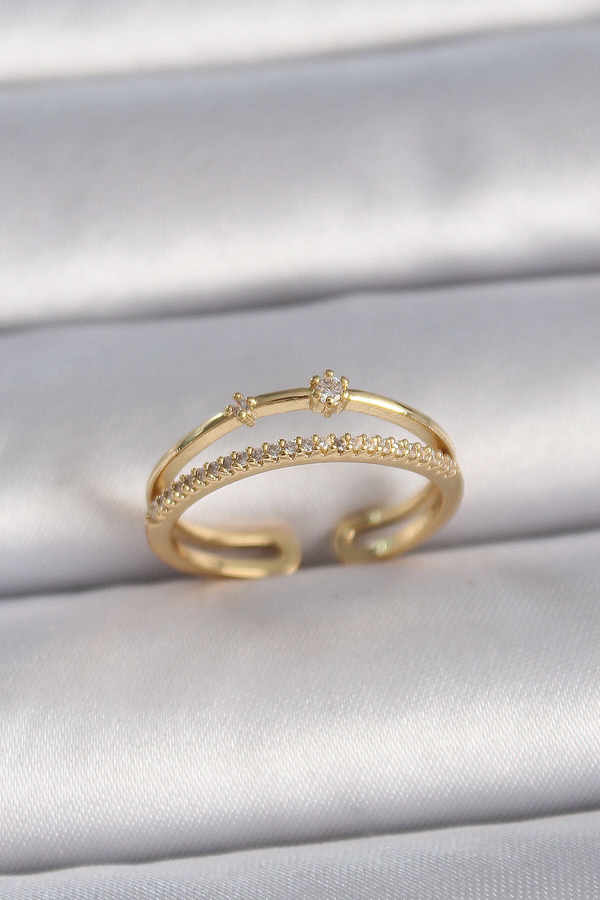 Avantaj Kapıda ® Pirinç Gold Renk Ayarlanabilir Zirkon Taşlı Kadın Yüzük