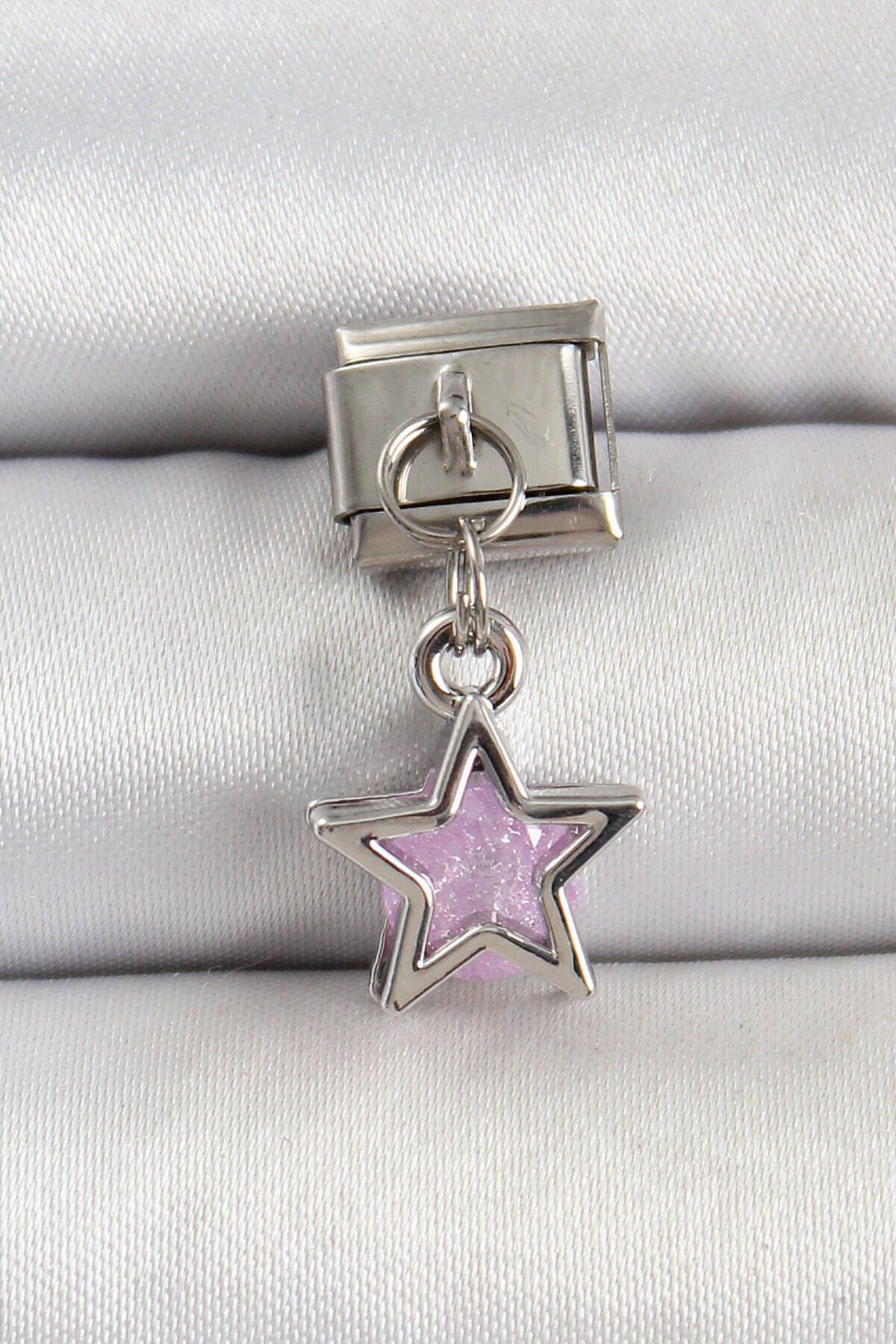 Avantaj Kapıda ® 316L Çelik Gümüş Renk Pembe Taşlı Yıldız Model Nomination Charm