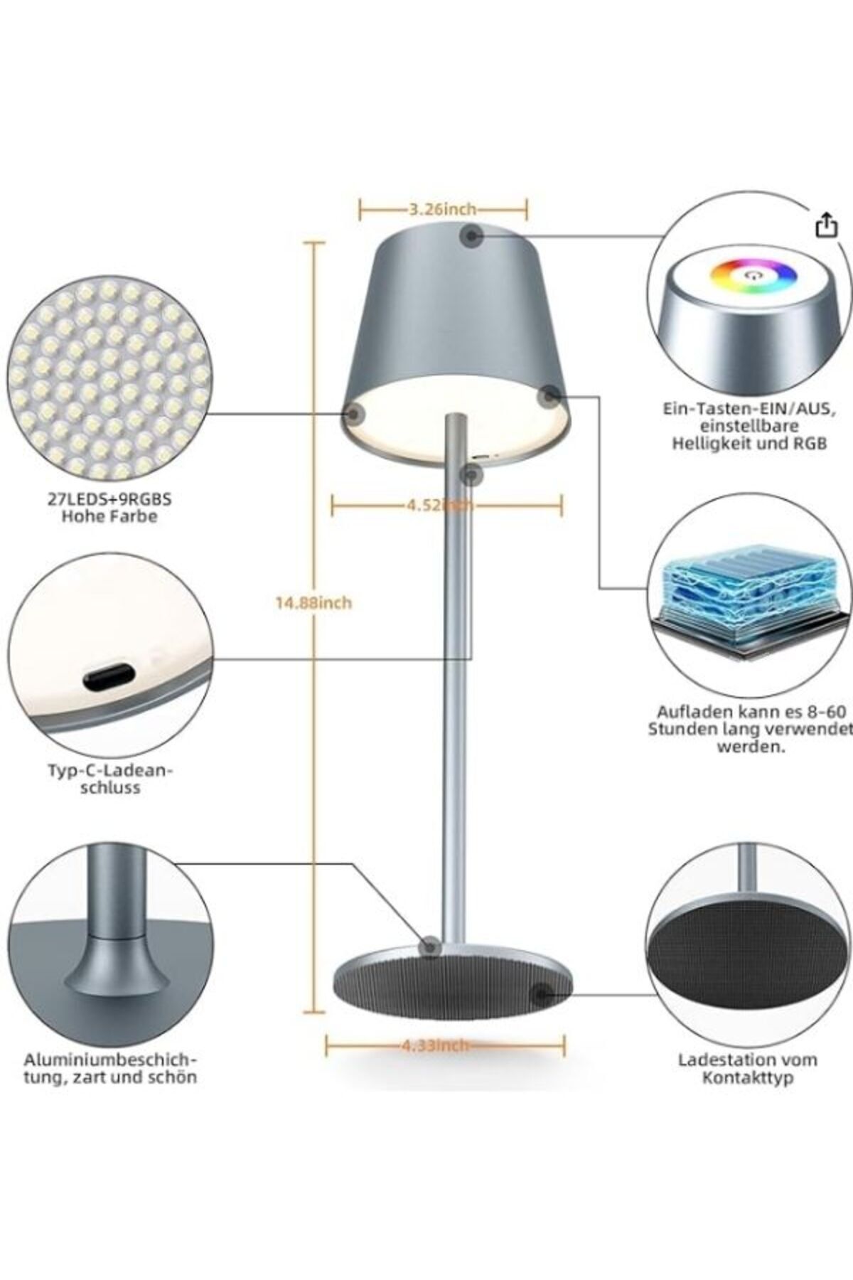 SerenityHaven Ayarlanabilir Dokunmatik Renk Tonlu Çok Renkli RGB Masa Lambası