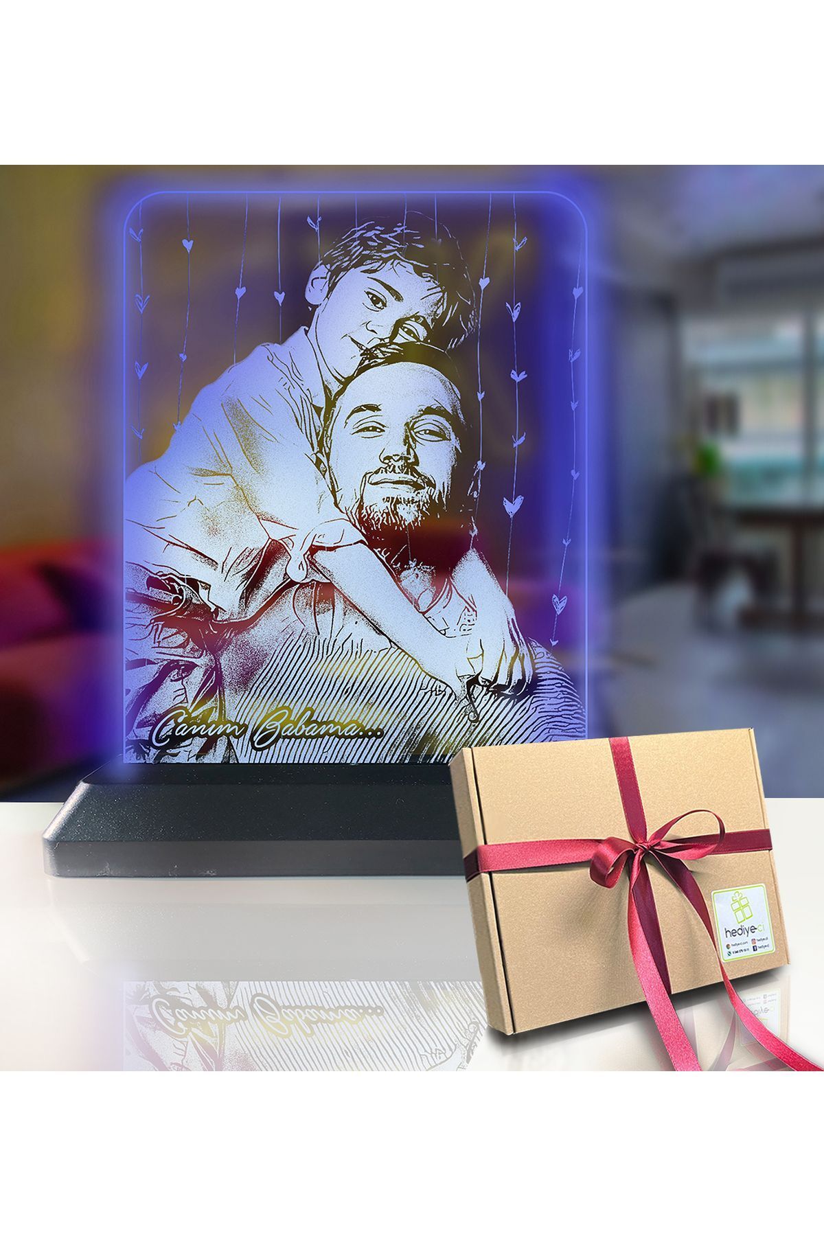 SerenityHaven Kişiye Özel Resimli Dikey Babalar Günü Dikdörtgen 3d Led Gece Lambası