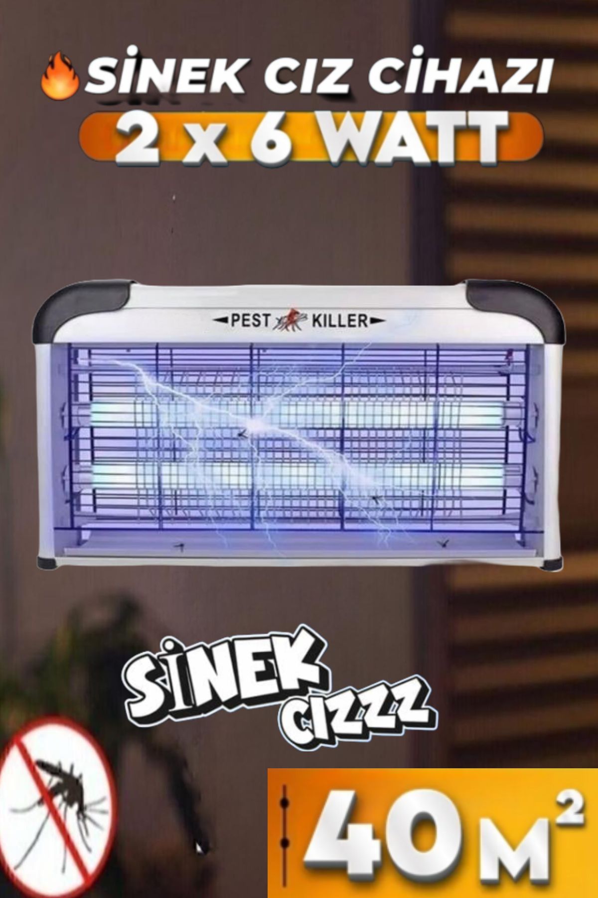 ESENLİWE 2X6Watt Sinek Tuzağı Siyah Kasa Elektrikli Kara Sinek Öldürücü Sinek Kapanı 25 Metrekare