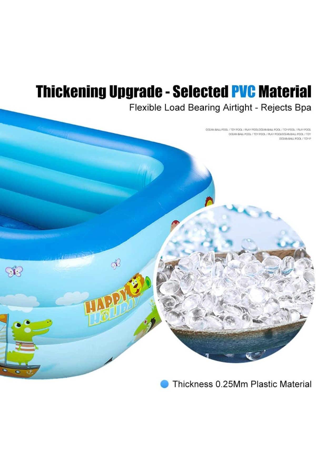 Joyful Box-Inflatable Pool with 3 Rings Joyful Box, 180 x 140 x 51 cm, Double Soft Seat, Blue with Drawings for 6