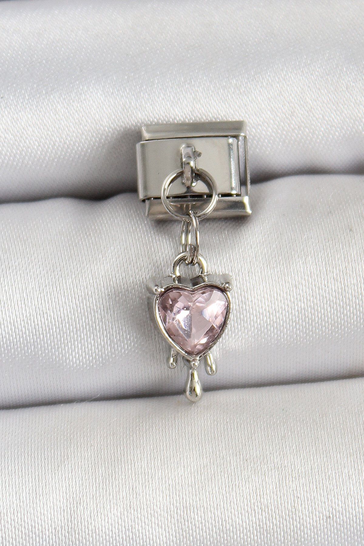 Avantaj Kapıda ® 316L Çelik Gümüş Renk Pembe Kalp Model Nomination Charm