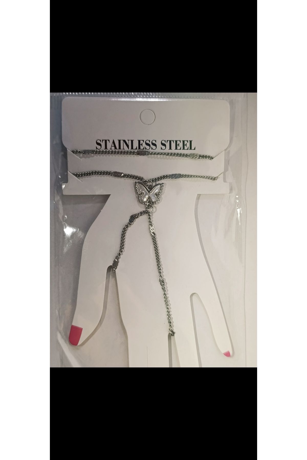 staınless steel Zirkon Taşlı Kelebek Figürlü Paslanmaz Çelik Şahmeran Bileklik – Gümüş Renk