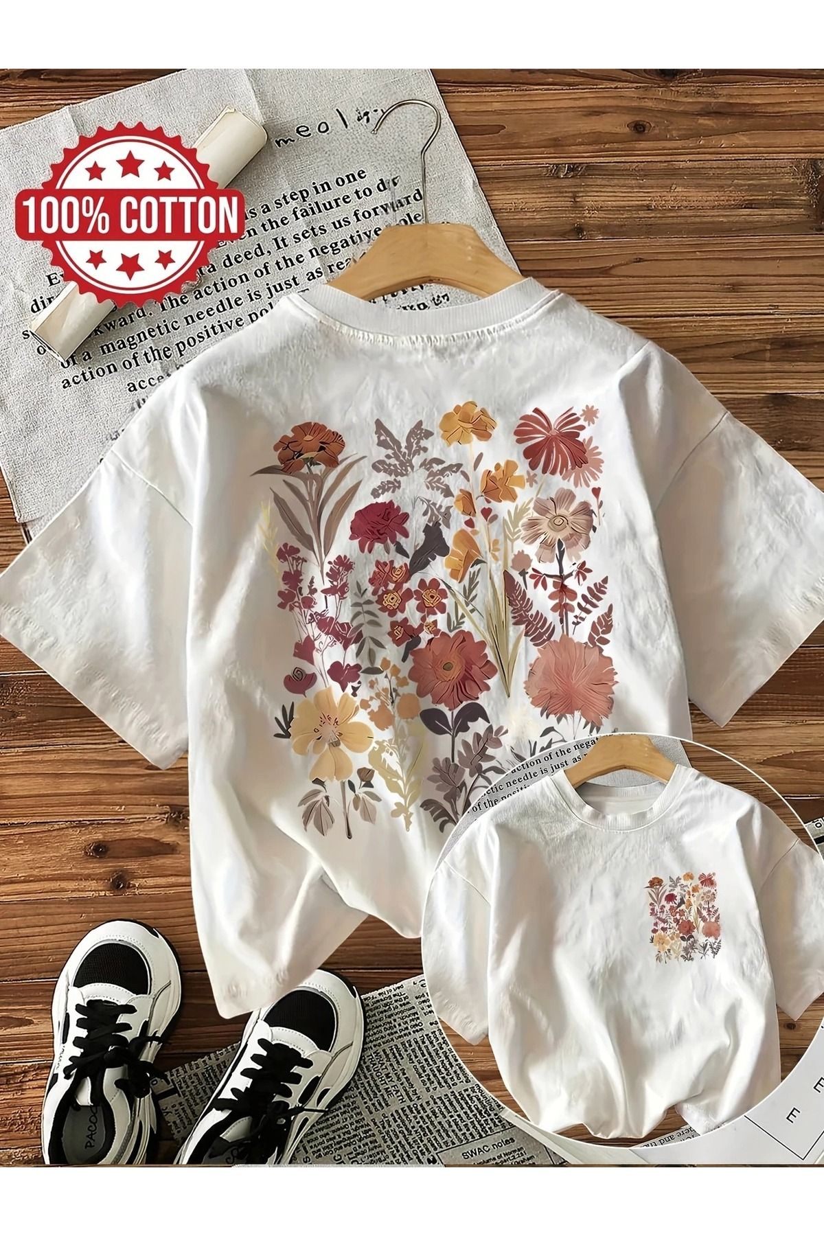 Massgai Unisex Çiçekler Flowers Baskılı Oversize %100 Pamuk T-shirt