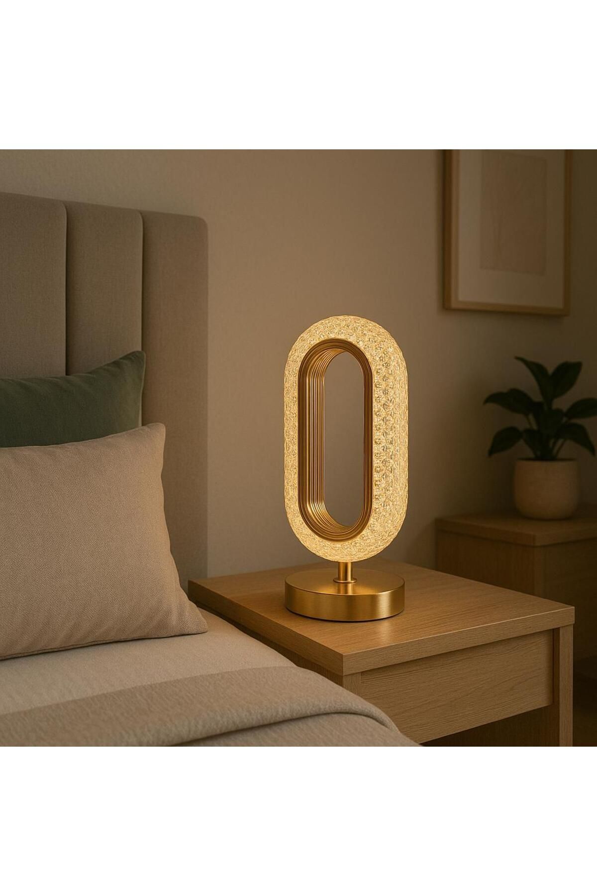 SerenityHaven Pilli Kristal Masa Lambası - Dekoratif Oval Gece Işığı