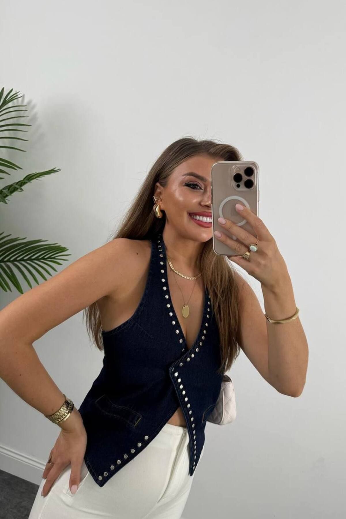 Desingadd Zımbalı Denim Yelek