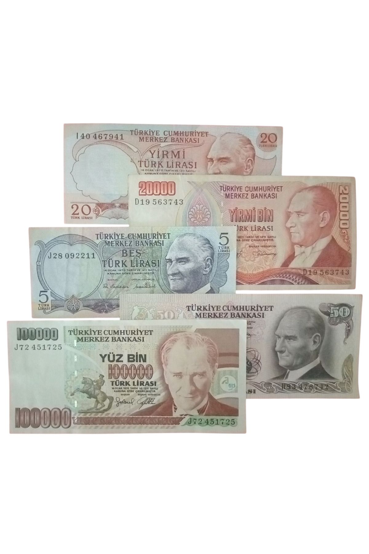 Yediotuz 6. 7. Emisyon 5 Adet Koleksiyon Kağıt Para, Para Koleksiyonu Eski Para Hobi Hediye Antika Darpane
