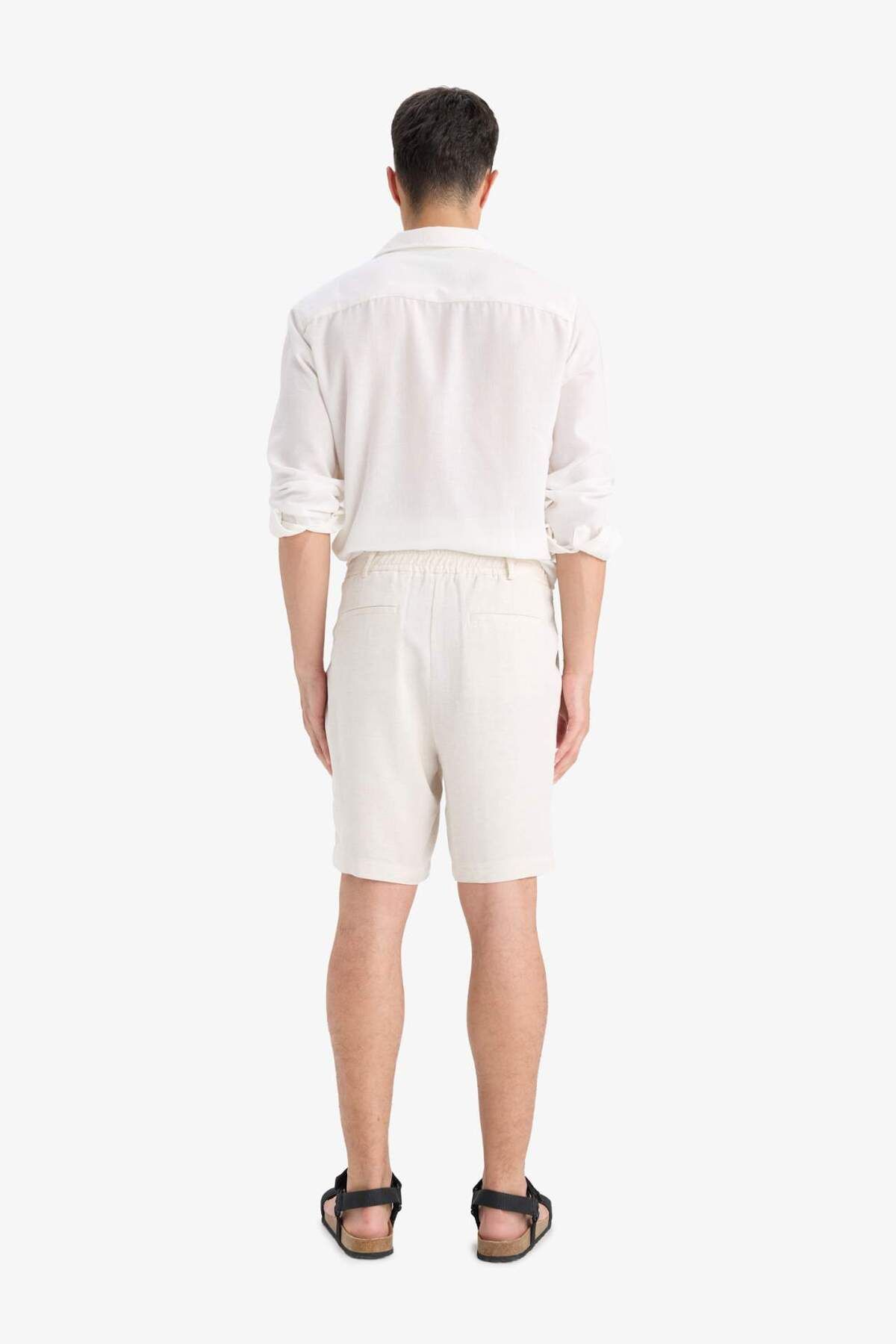 DeFacto-Reguläre Passform, gerader Bein-Bermudashorts aus Leinenmischung D4277AX25SM 6