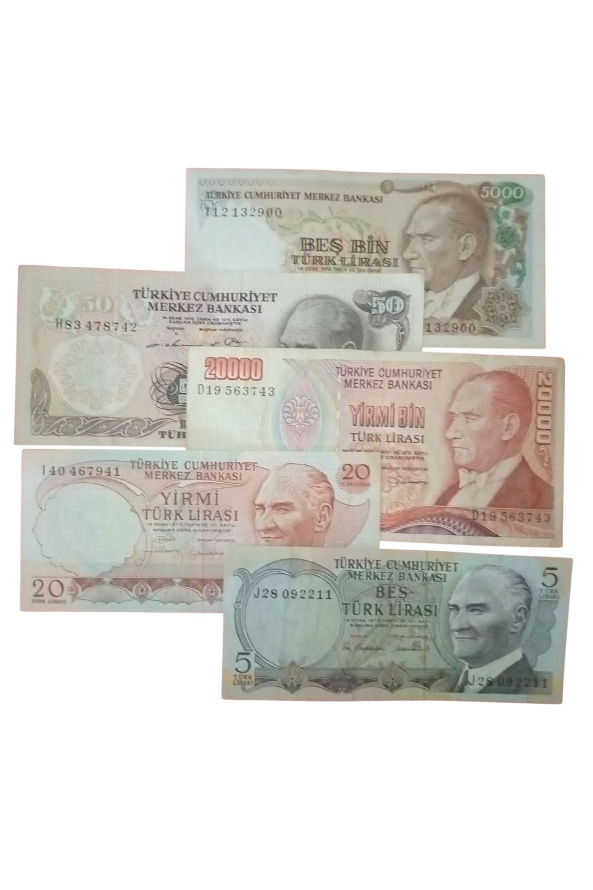 Yediotuz 6. 7. Emisyon 5 Adet Koleksiyon Kağıt Para, Para Koleksiyonu Eski Para Hobi Hediye Antika Darpane