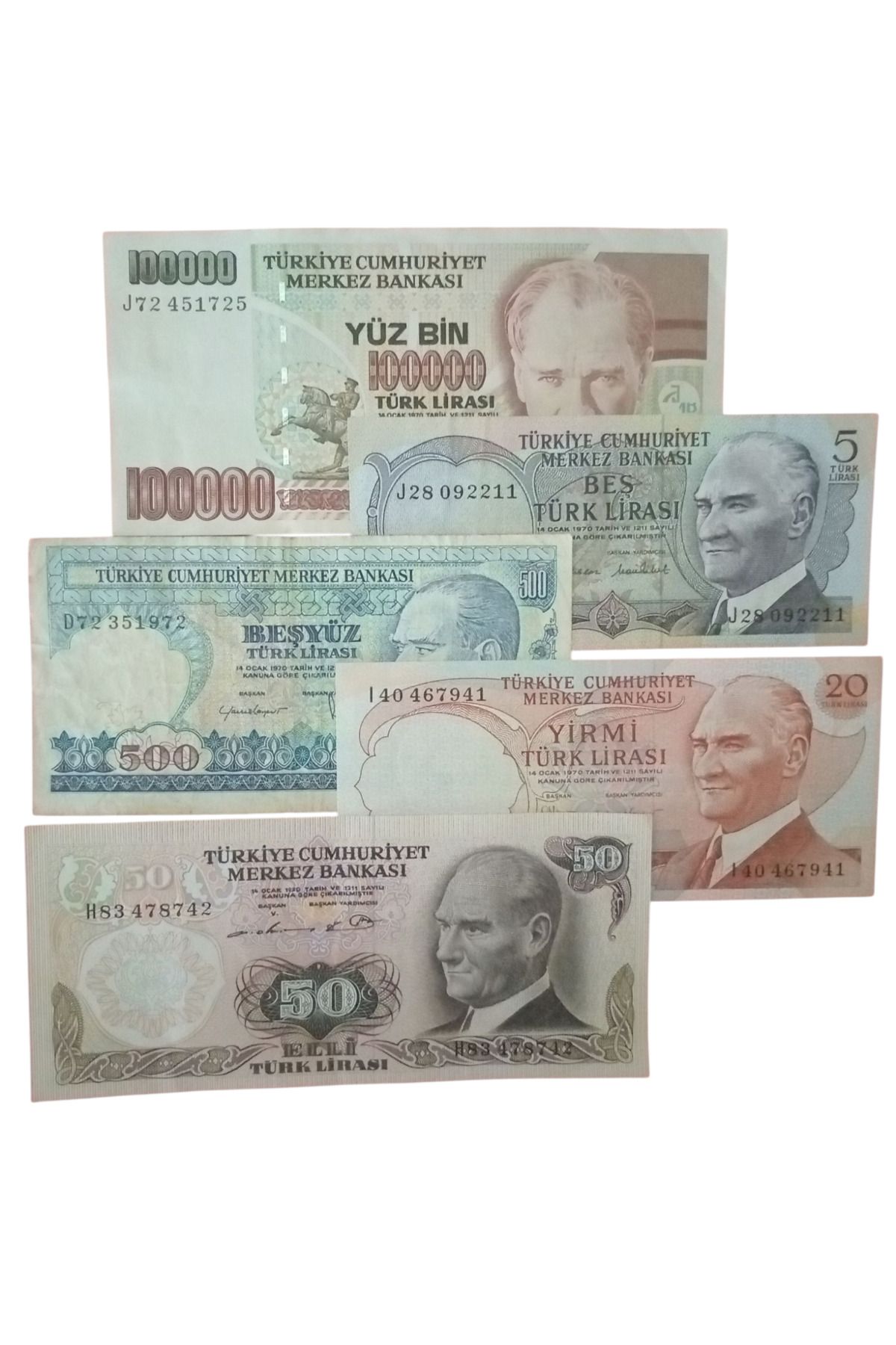 Yediotuz 6. 7. Emisyon 5 Adet Koleksiyon Kağıt Para, Para Koleksiyonu Eski Para Hobi Hediye Antika Darpane