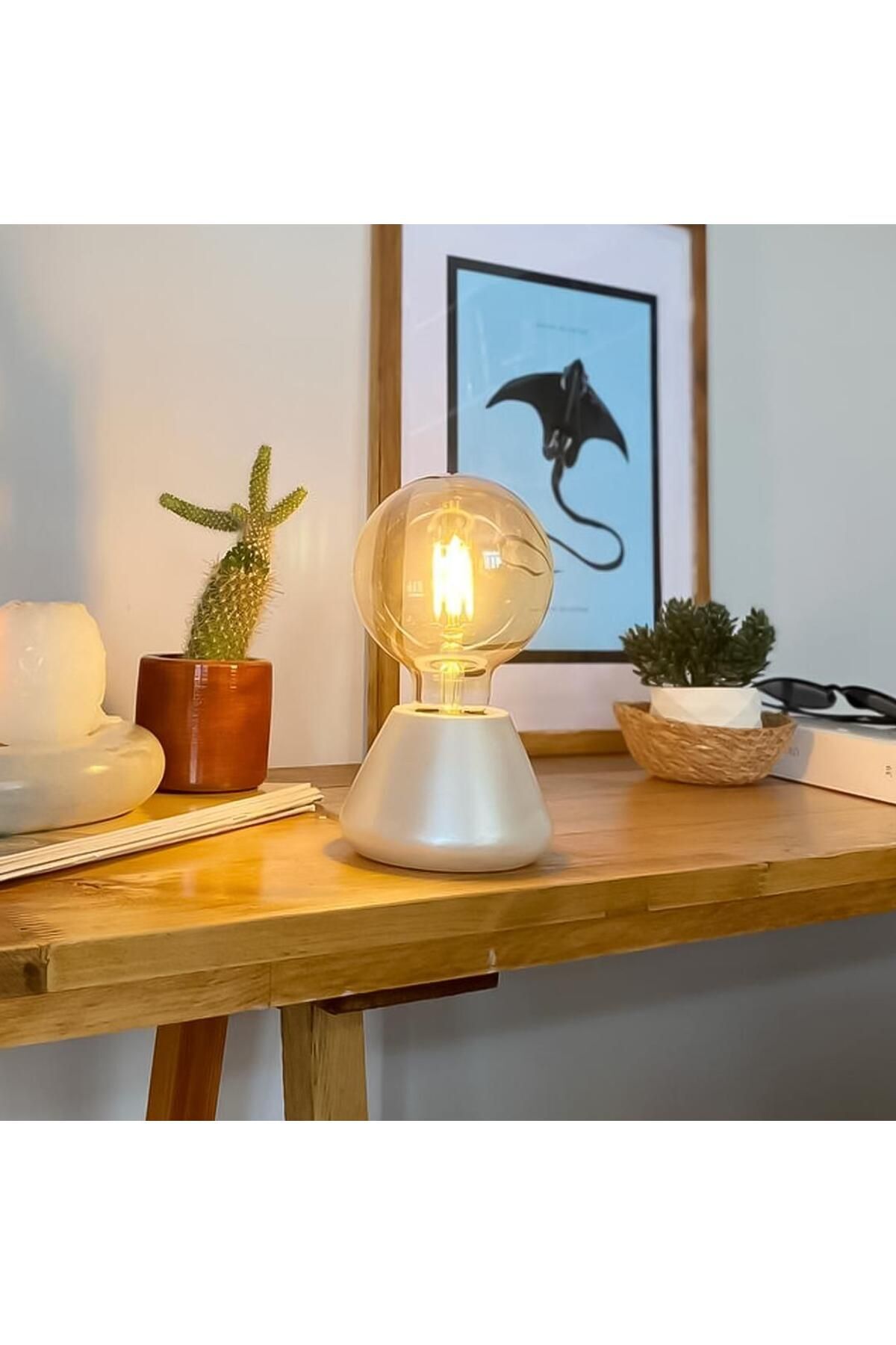SerenityHaven Dml01013 - Rengi Konik Gövde 4w G95 Rustik Ampul Dekoratif Masa Üstü Lamba