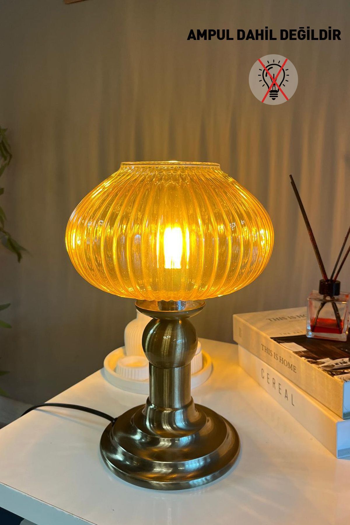 SerenityHaven Ruiz Cam Bal Rengi Masa Lambası Dekoratif Masaüstü Aydınlatma Hol Abajur Yatak Odası Başucu Lamba