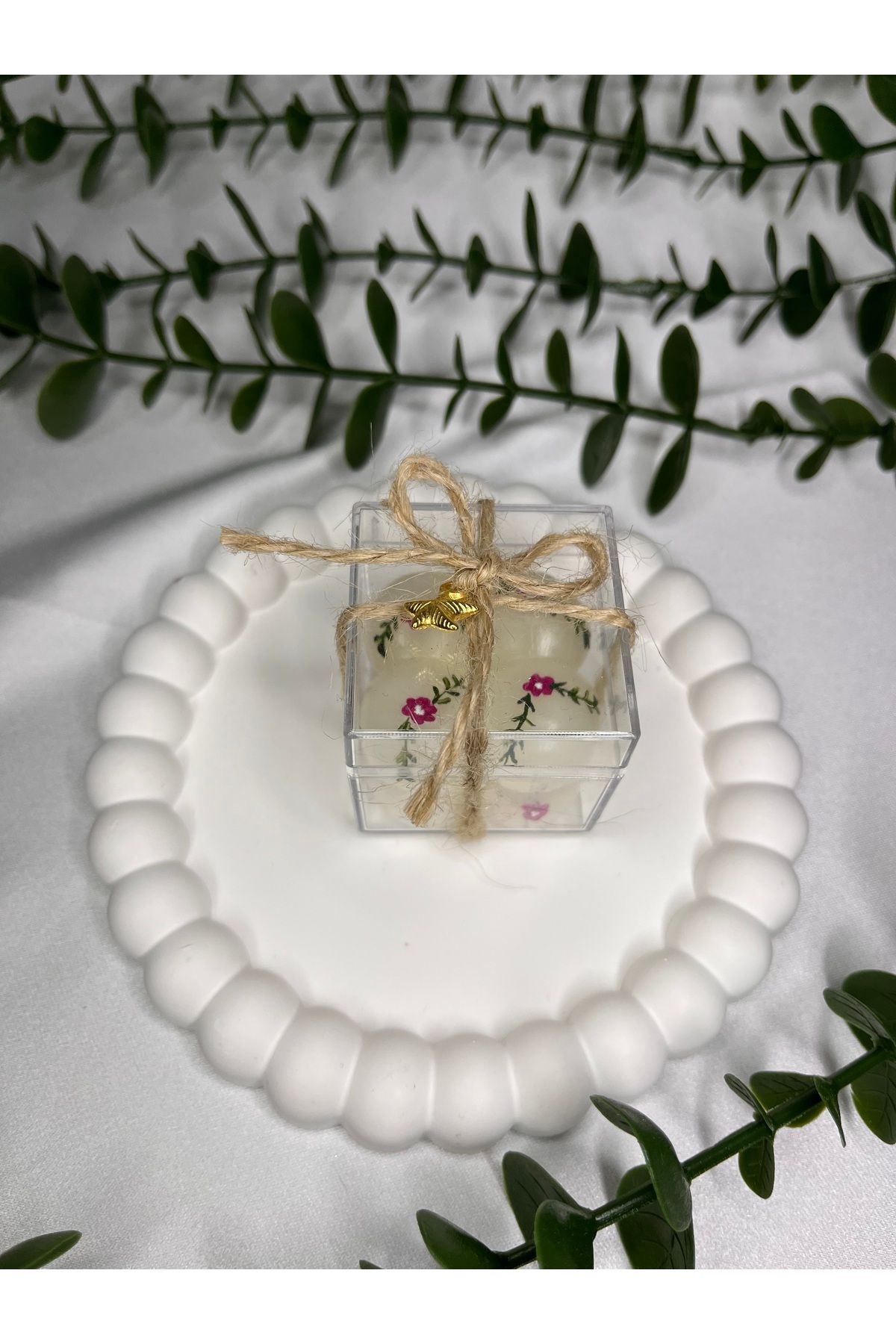 Nis Candle More Çiçek detaylı kutulu bubble hediyelik mum
