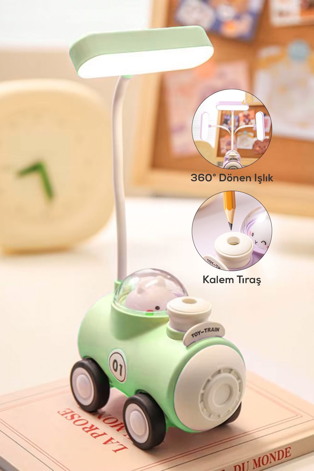 SerenityHaven Tren Görünümlü Kalemtıraşlı Gece Lambası Yeşil Renk