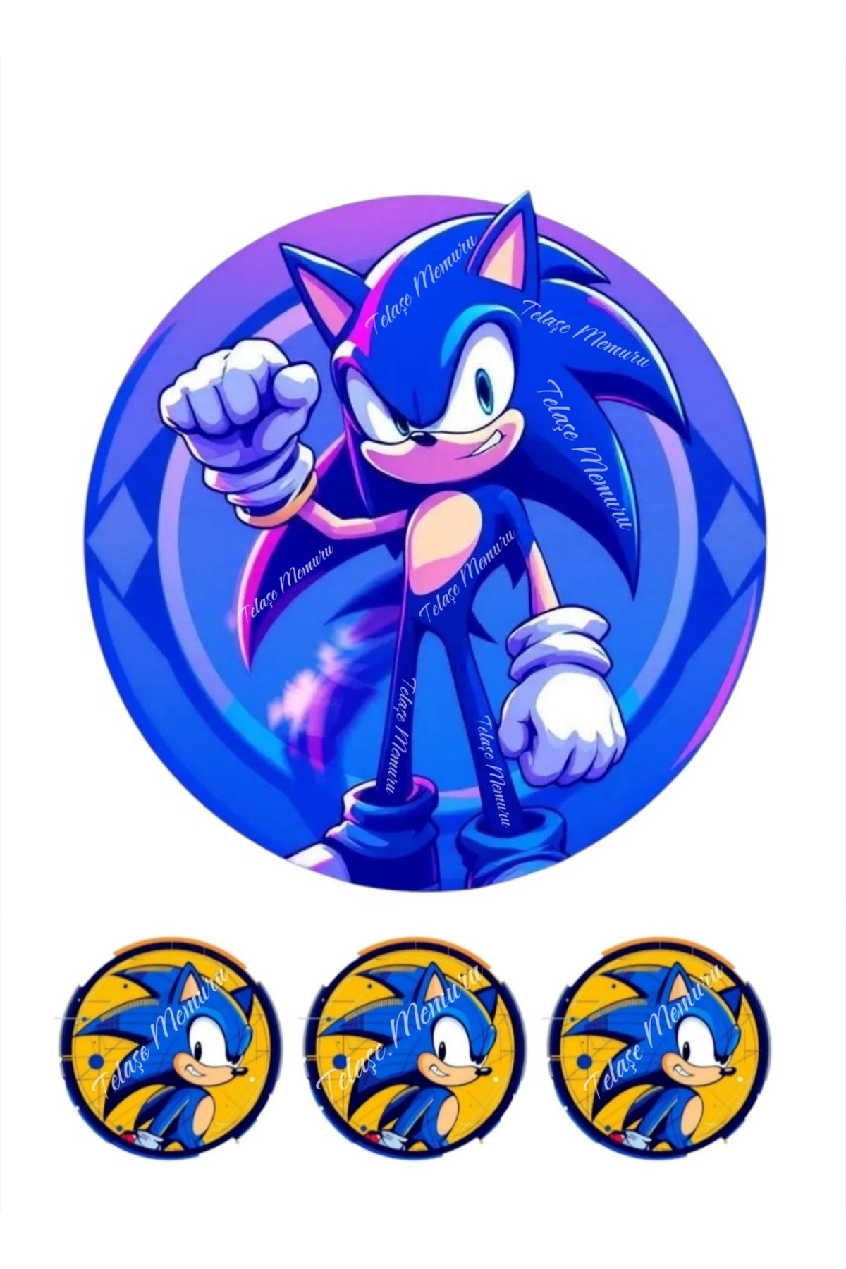 telaşe memuru Sonic Pasta Süsü - Yenilebilir Kağıt Pasta Resmi ve Baskısı Doğum Günü Süsleri Model 8