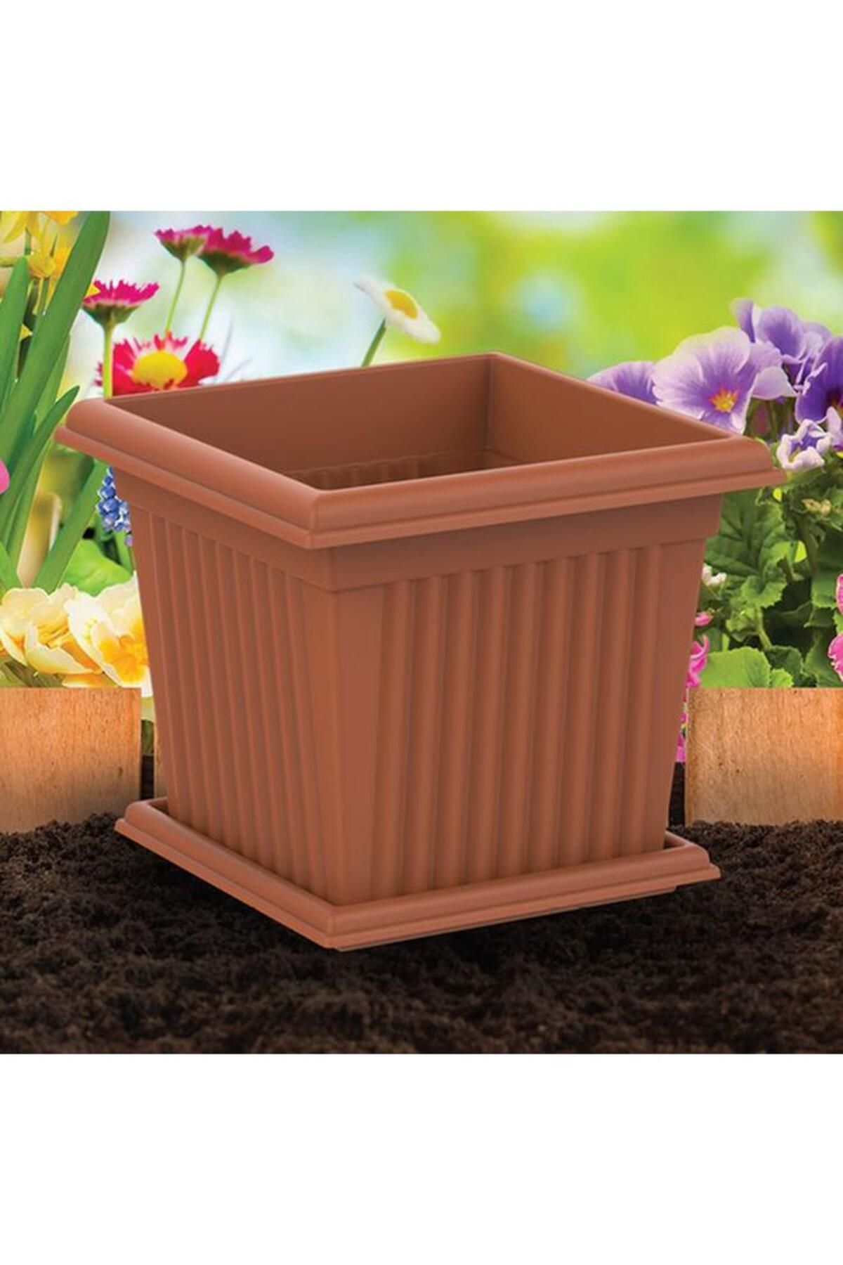 Generic-Cosmoplast Lightweight Design Square Planter with Tray Terracotta 10 Liter 2