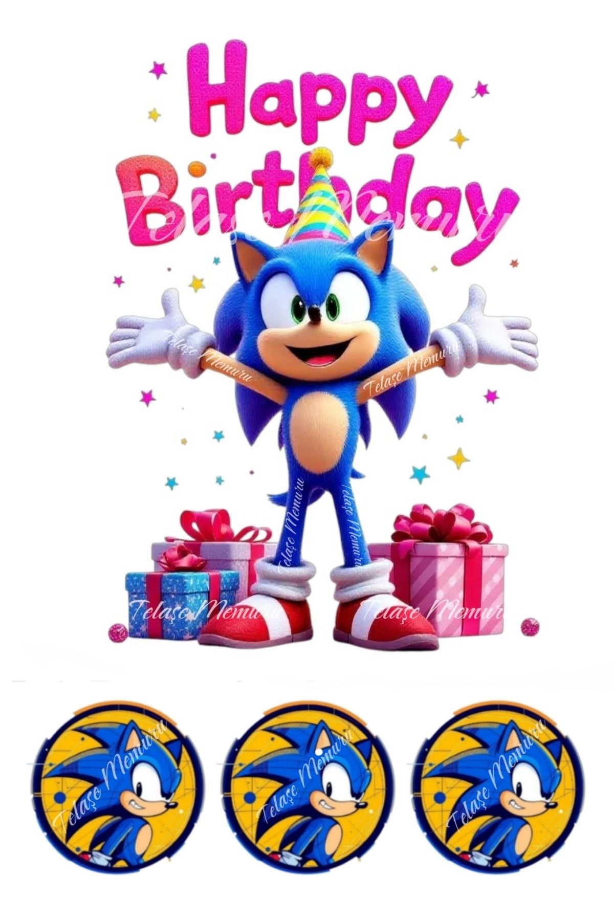 telaşe memuru Sonic Pasta Süsü - Yenilebilir Kağıt Pasta Resmi ve Baskısı Doğum Günü Süsleri Model 6