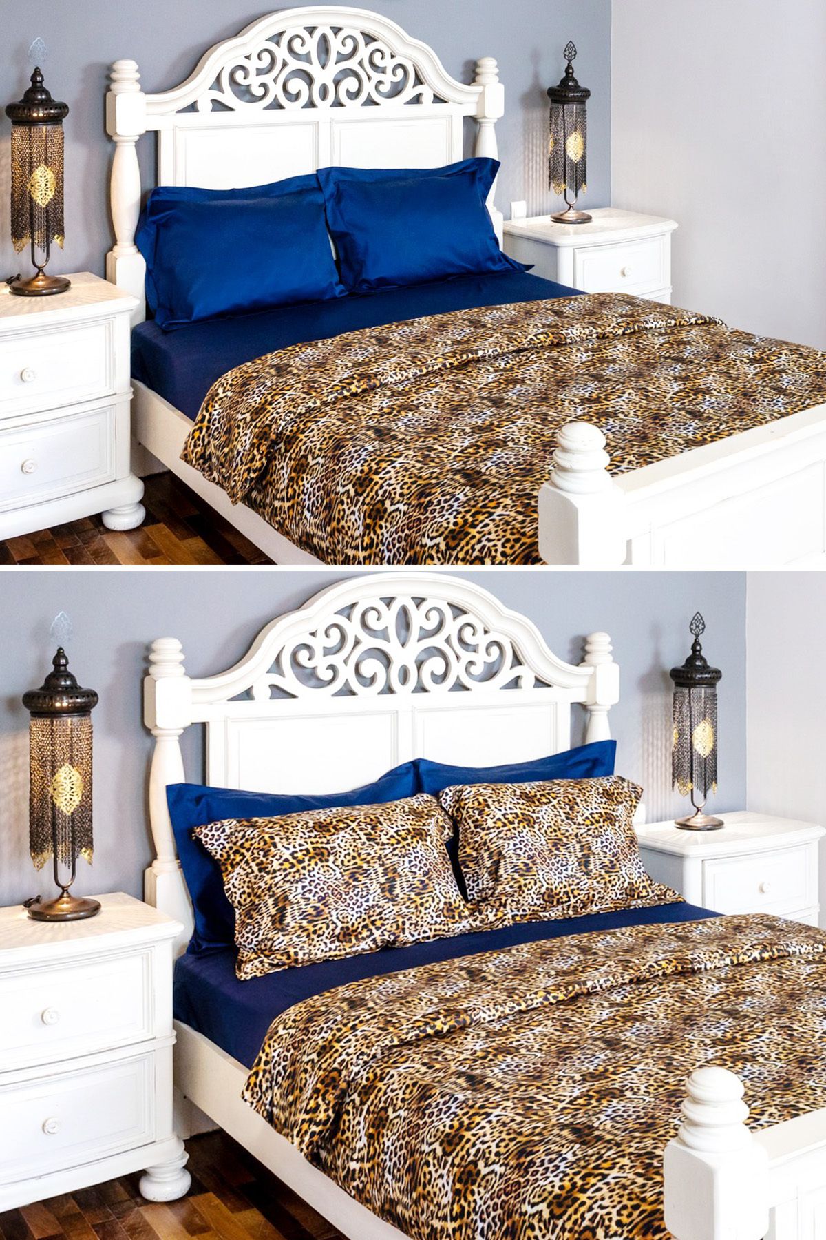 amara liva home Luxury Nevresim Takımı - Lacivert Leopar | %100 Pamuk Çift Kişilik Nevresim Seti