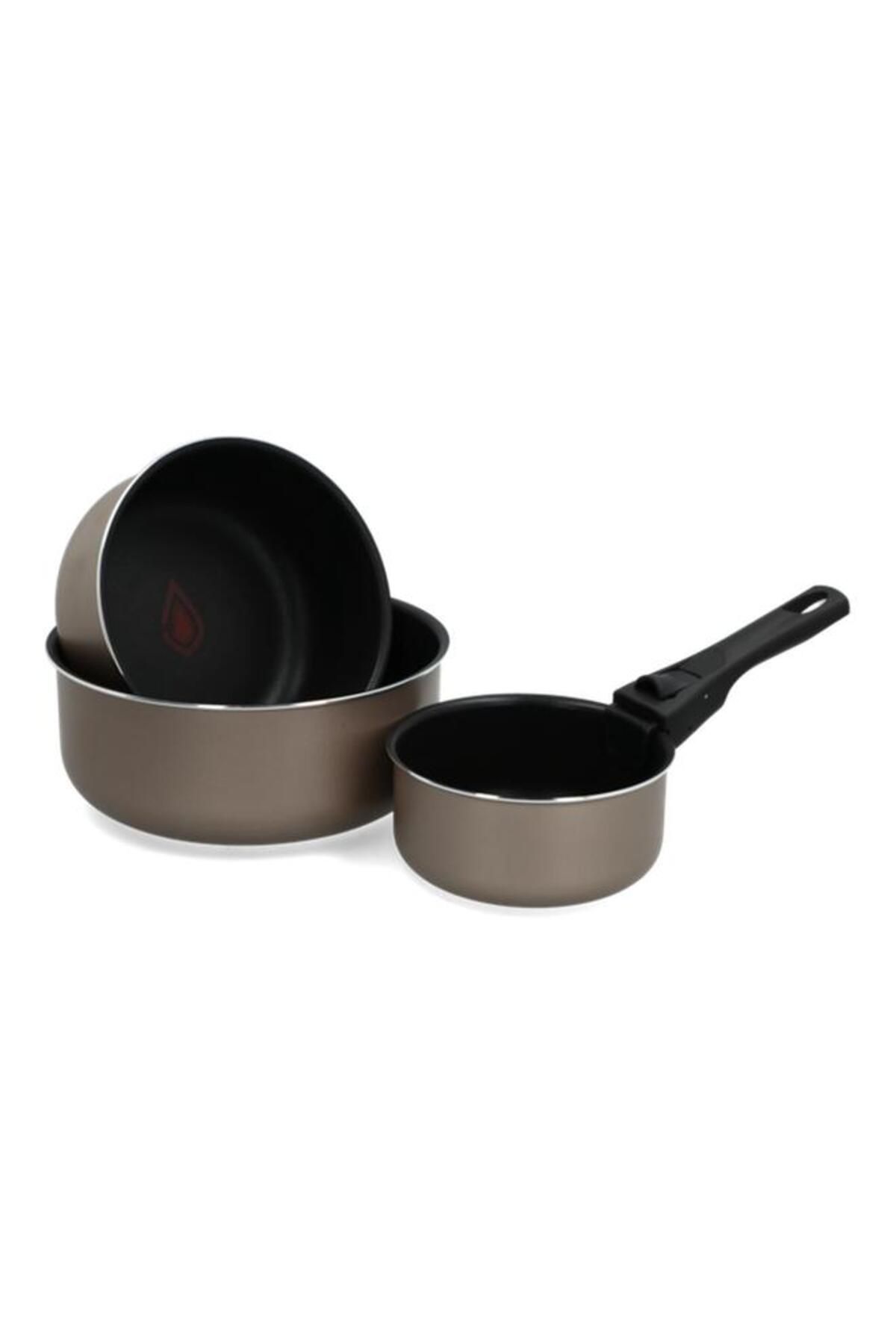 Generic-BERGNER 3-Piece Durable Sauce Pan Set with Removable Handle Black and Grey BG-34802 2