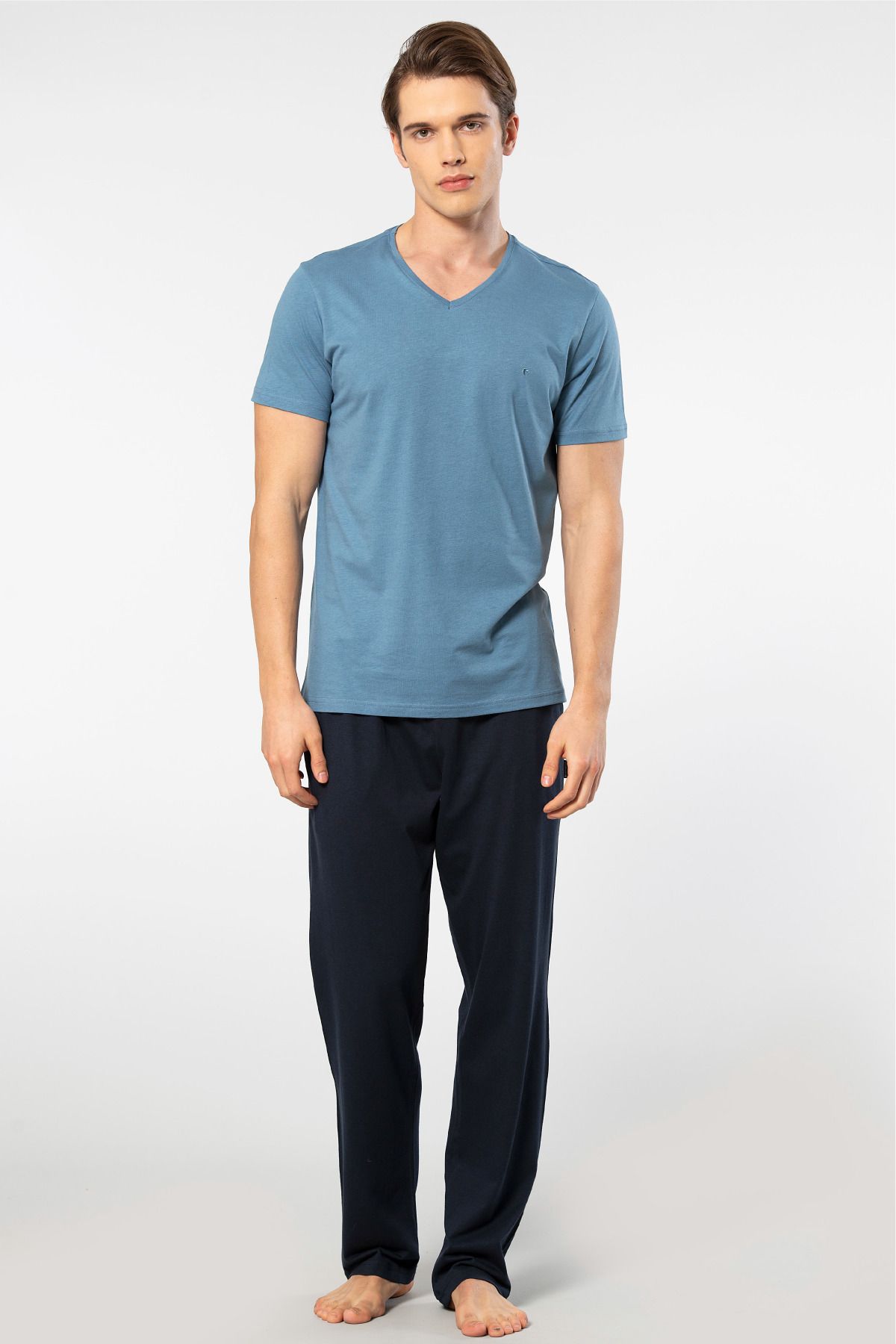 NazikEndam cachare Erkek 2192/İndigo Kısa Kollu Modal Pijama Takımı