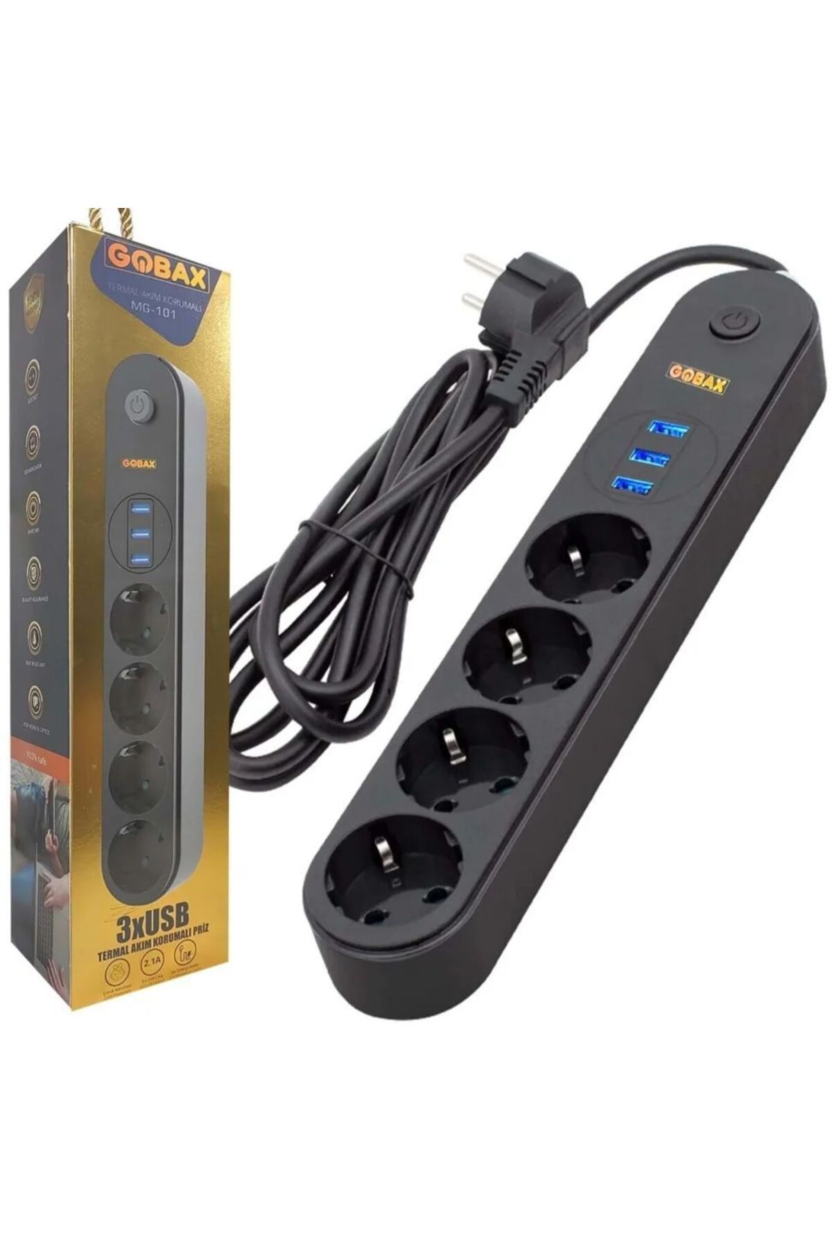 Skygo Gobax No:101 Akim Korumali 3usb Port Girişli 4 Lü Priz 2mt