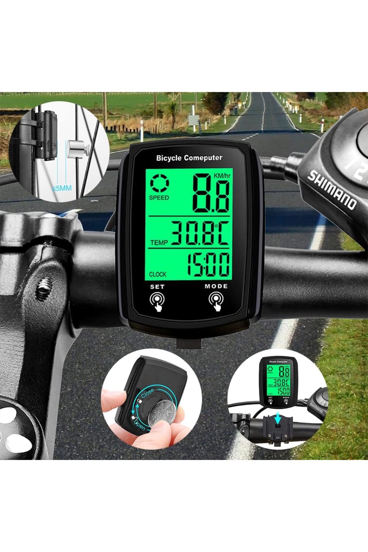 VenaliaStore Kablosuz Bisiklet Kilometre Sayacı Termometreli LCD Ekranlı Hız Ölçer Su Geçirmez Çok Fonksiyonlu