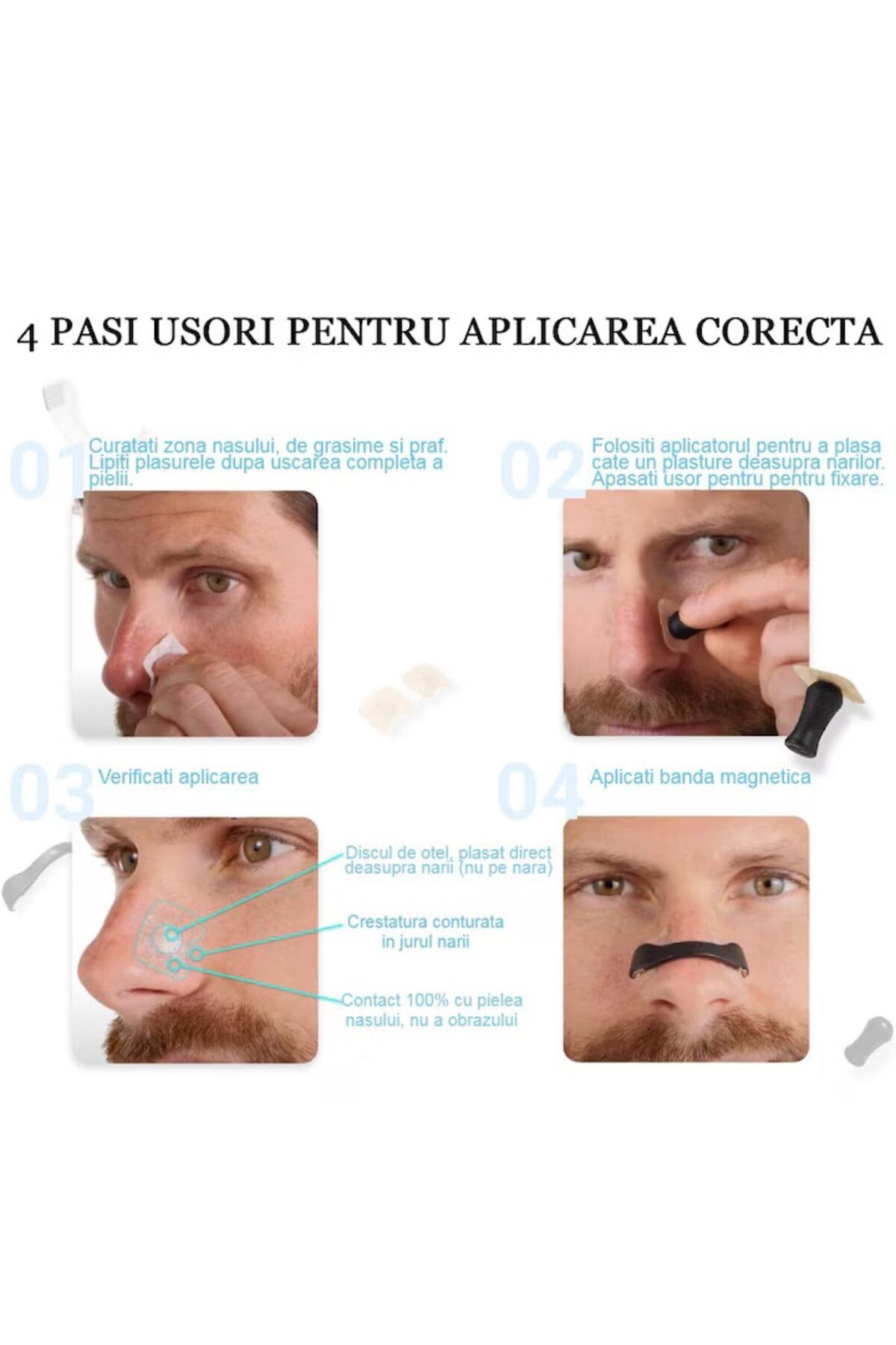 Salestore-Magnetic 4 nasal dilators with different sizes, 30 nose strips, applicator, increases oxygen intake 11