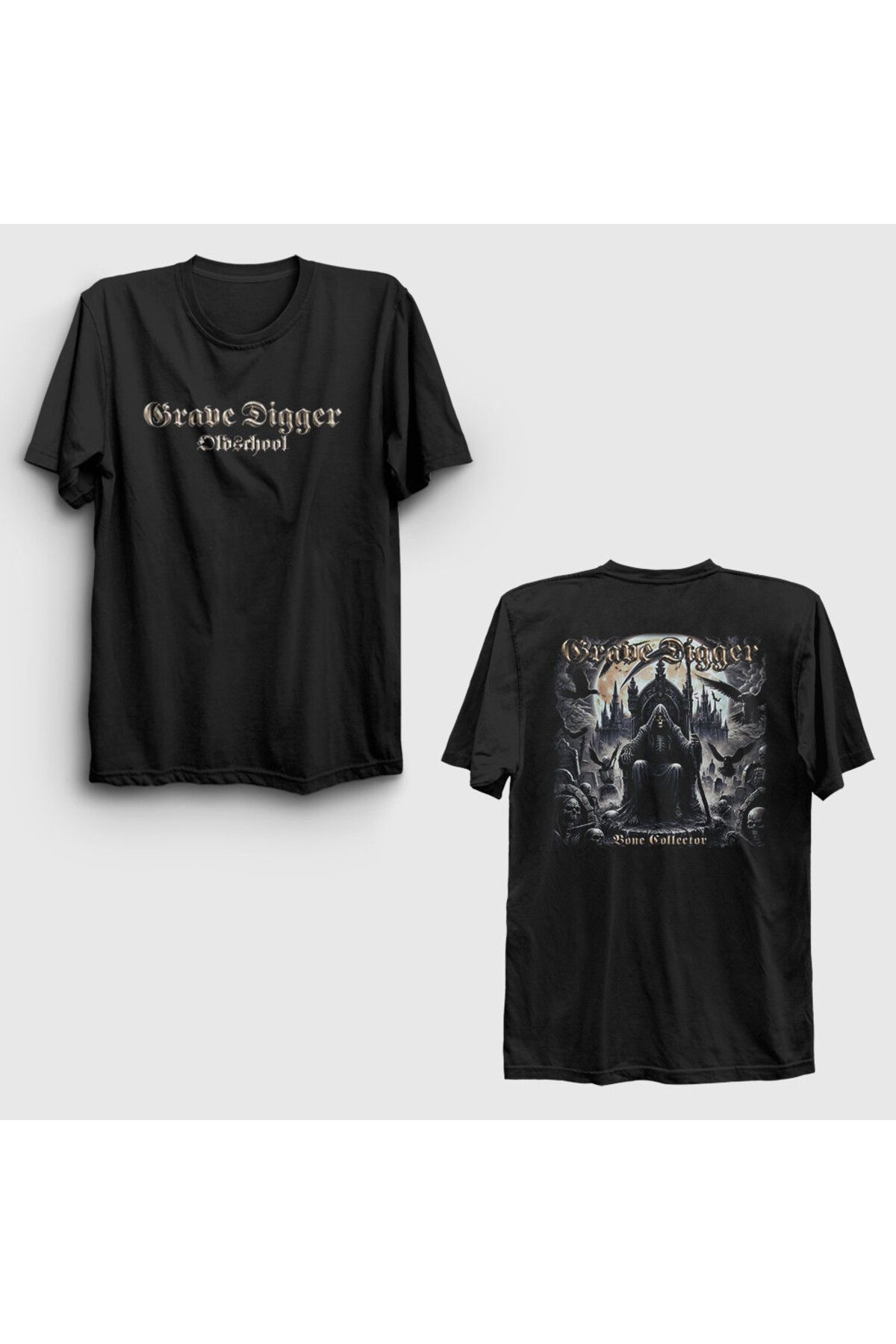Presmono Unisex Siyah Bone Collector Grave Digger Sırt Baskılı T-Shirt 548093tt