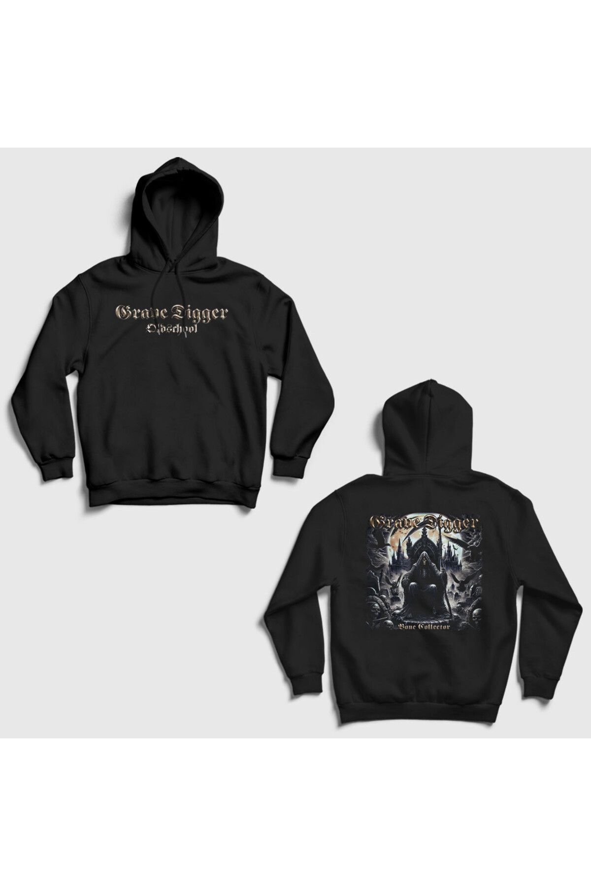 Presmono Unisex Siyah Bone Collector Grave Digger Sırt Baskılı Kapüşonlu Sweatshirt 548067tt