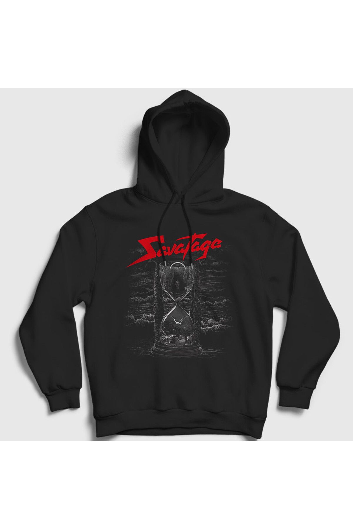 Presmono Unisex Siyah Hourglass Metal Savatage Kapüşonlu Sweatshirt 549067tt