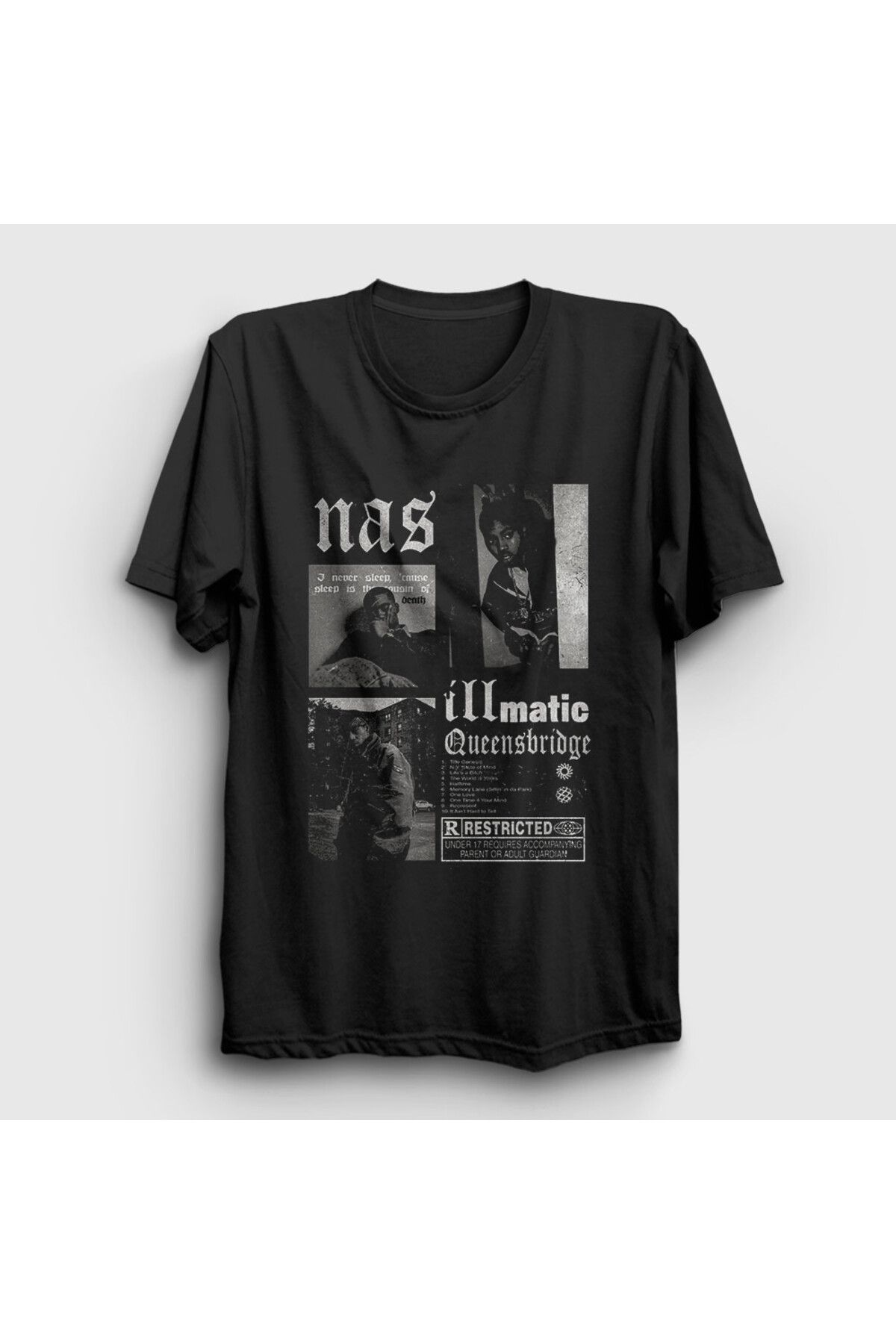 Presmono Unisex Siyah Illmatic Nasir Jones Nas T-Shirt 549093tt